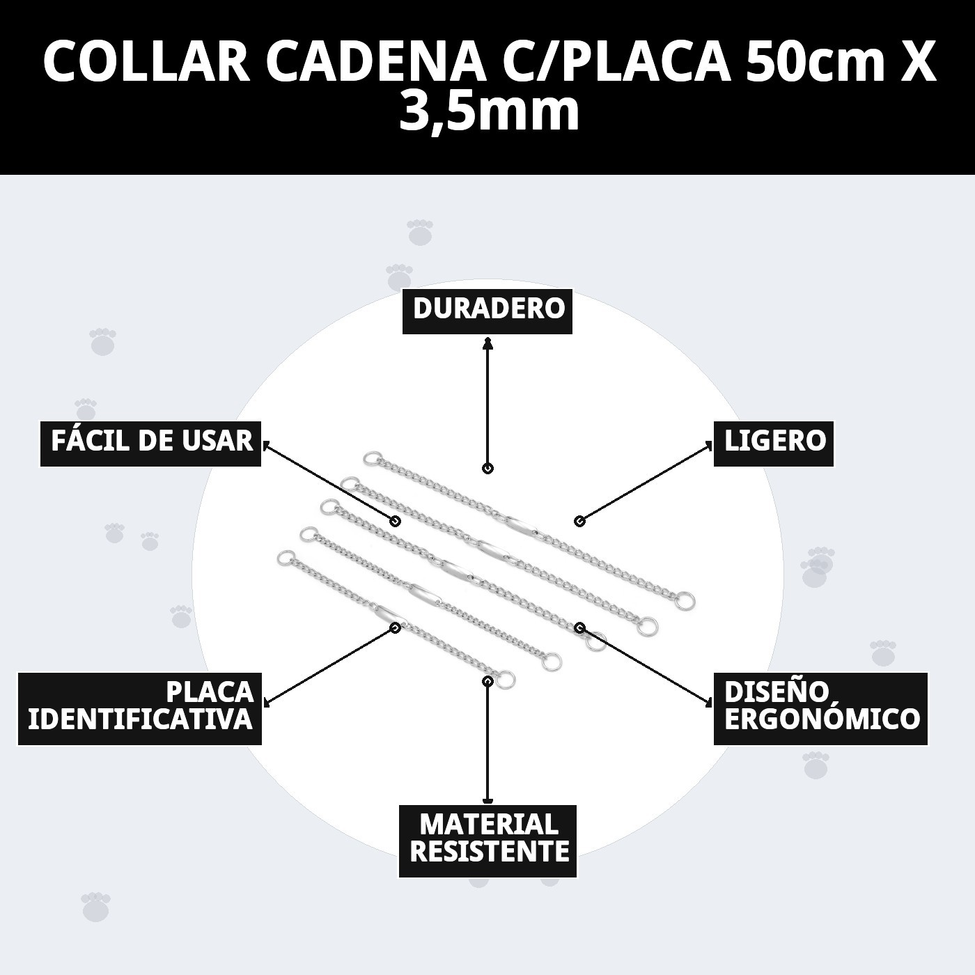 COLLAR CADENA C/PLACA 50cm X 3,5mm