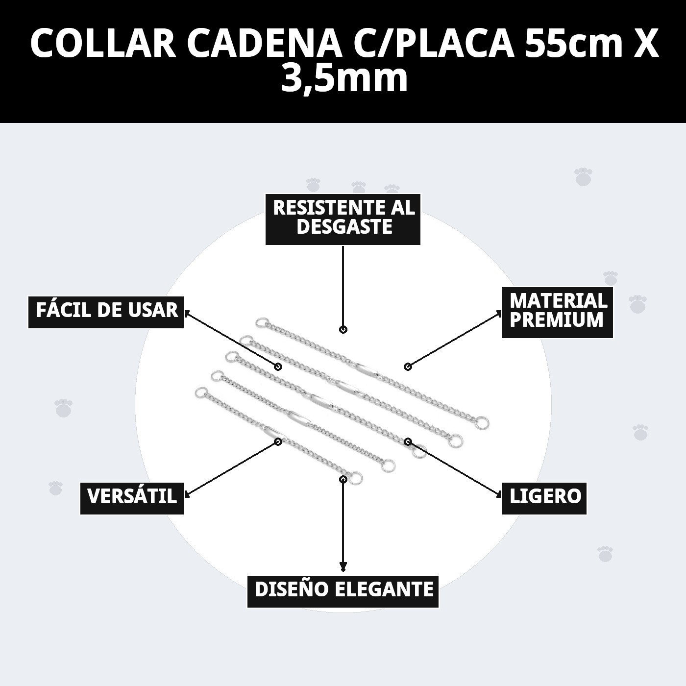 COLLAR CADENA C/PLACA 55cm X 3,5mm