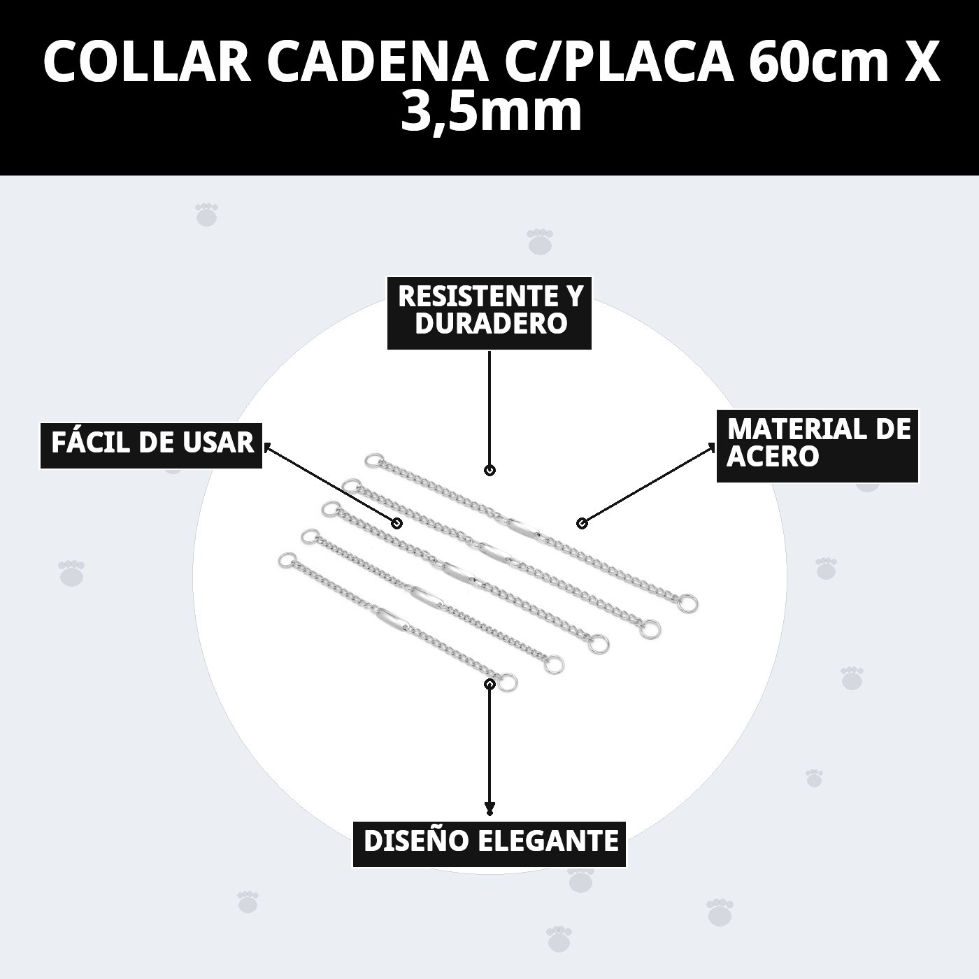 COLLAR CADENA C/PLACA 60cm X 3,5mm