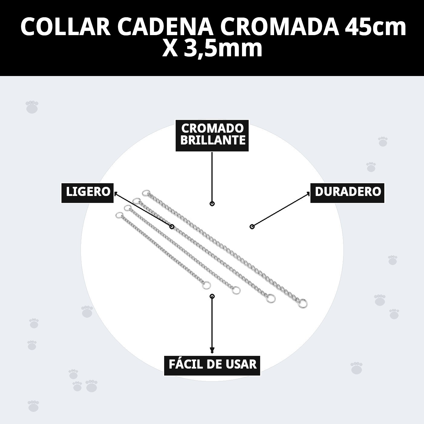 COLLAR CADENA CROMADA 45cm X 3,5mm