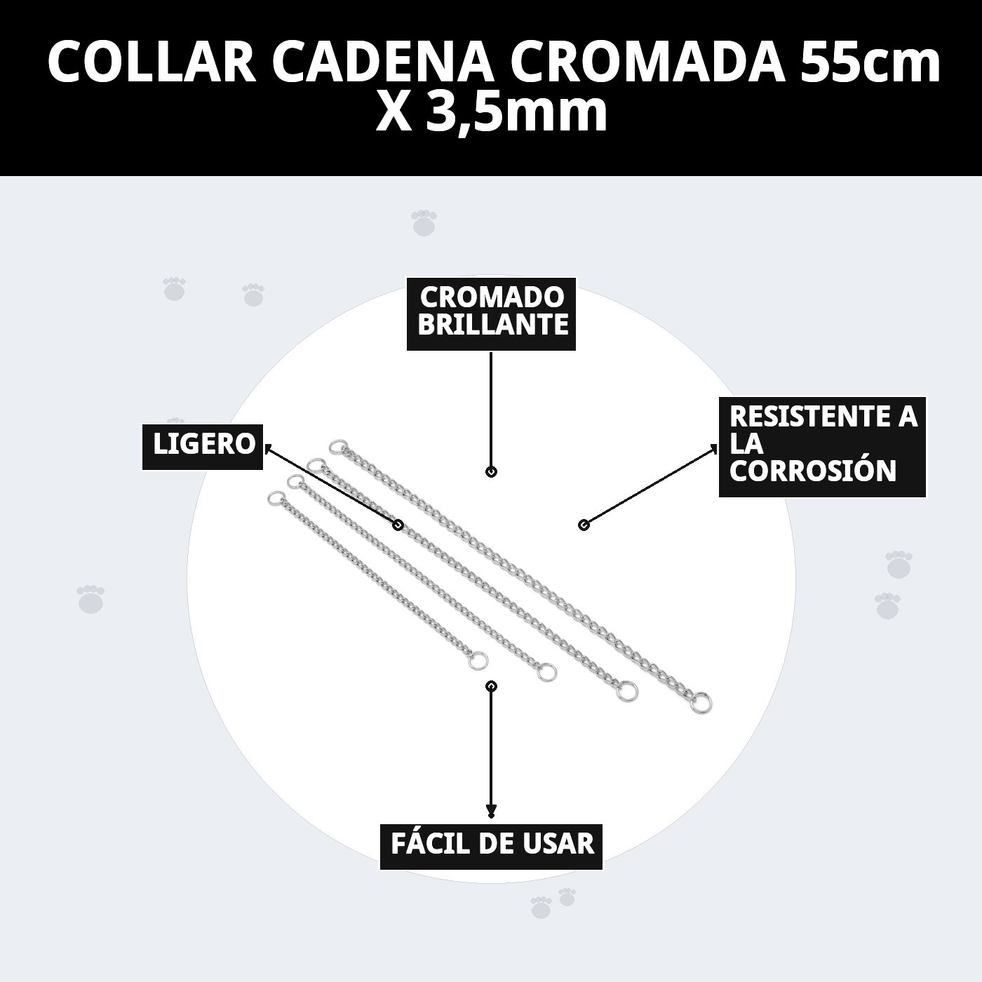 COLLAR CADENA CROMADA 55cm X 3,5mm