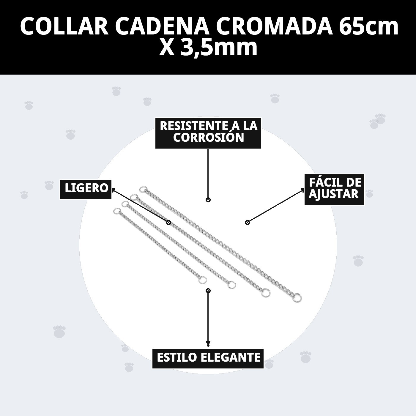 COLLAR CADENA CROMADA 65cm X 3,5mm