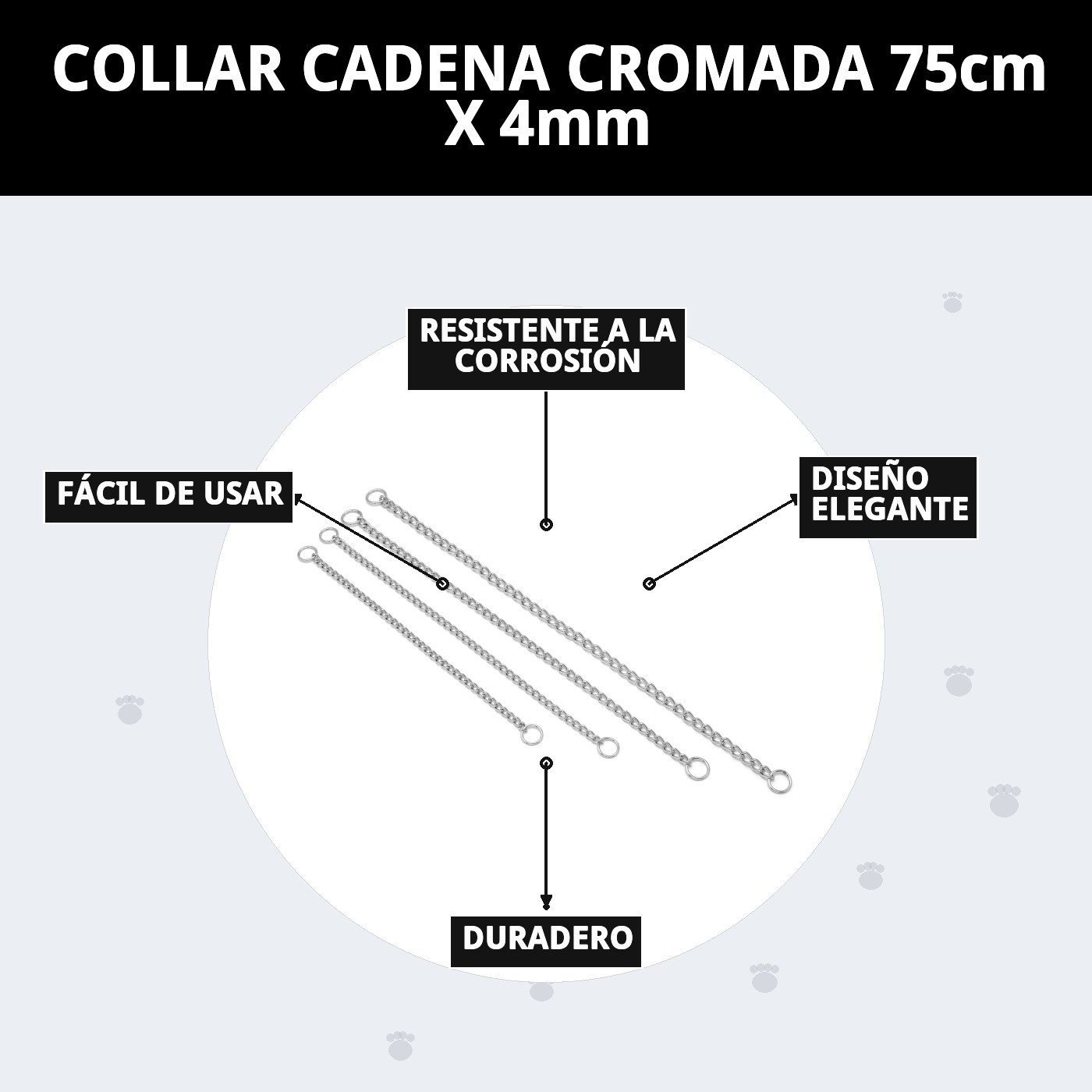 COLLAR CADENA CROMADA 75cm X 4mm