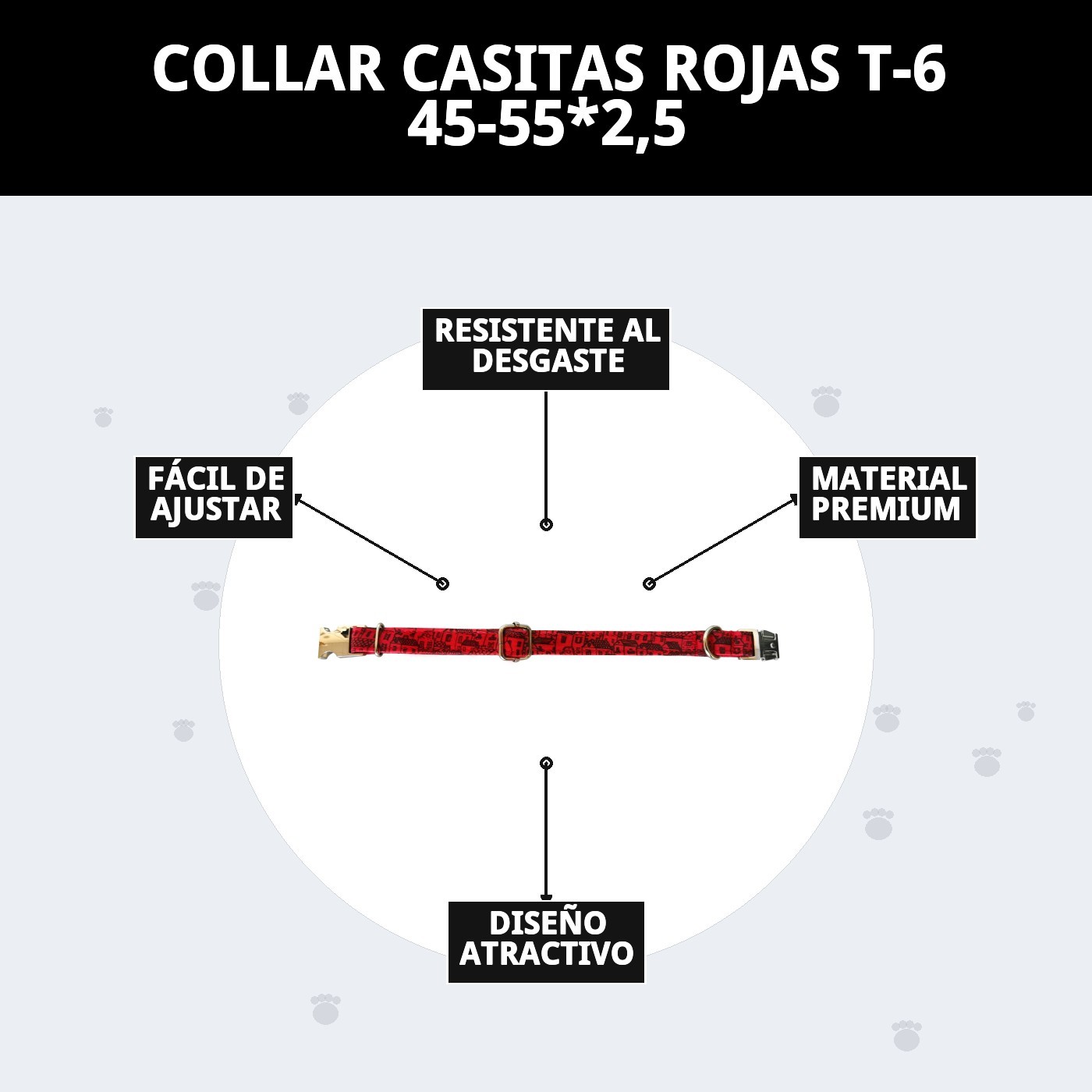COLLAR CASITAS ROJAS T-6 45-55*2,5