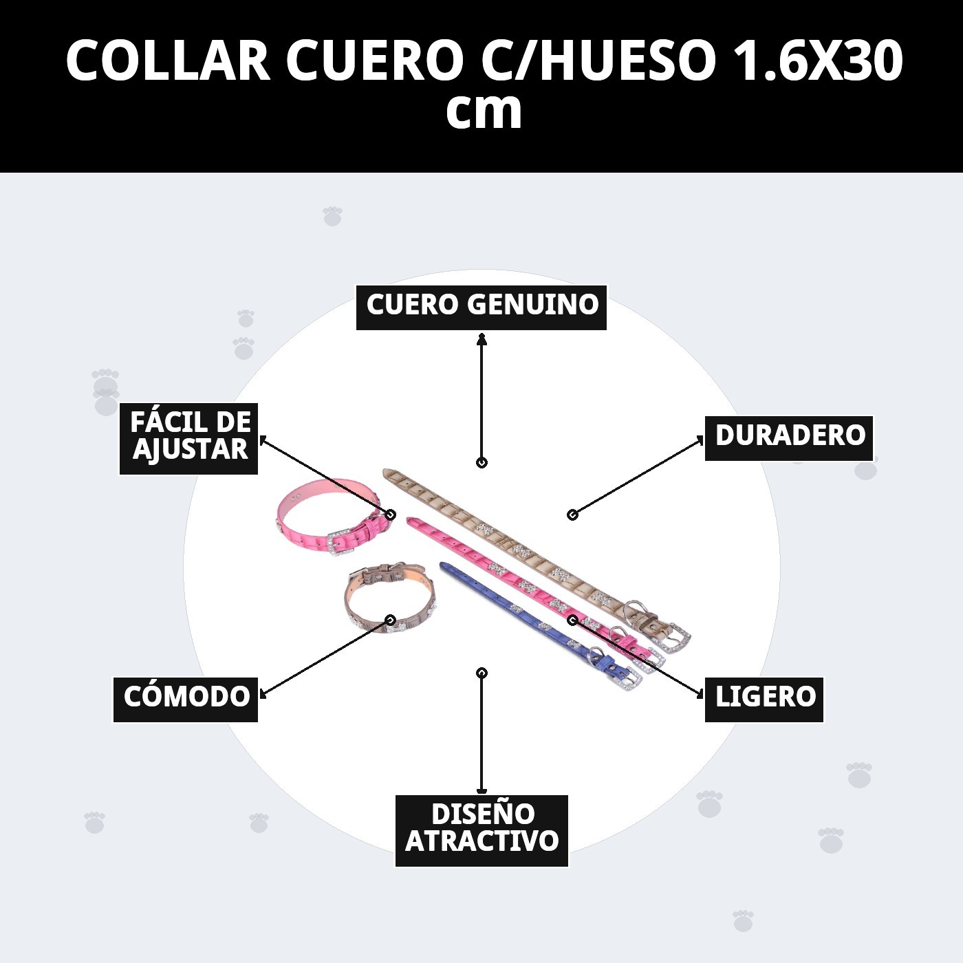 COLLAR CUERO C/HUESO 1.6X30 cm
