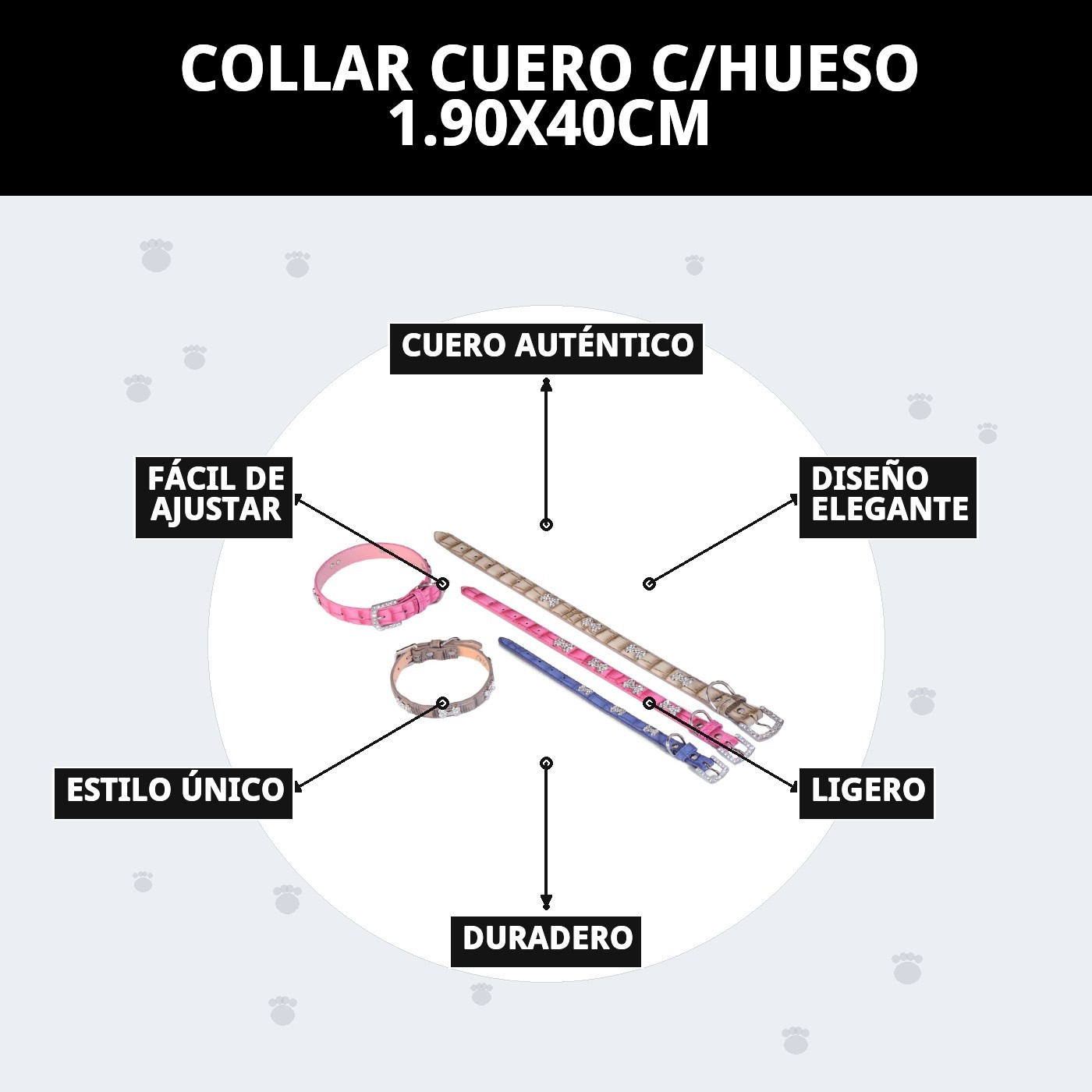 COLLAR CUERO C/HUESO 1.90X40CM