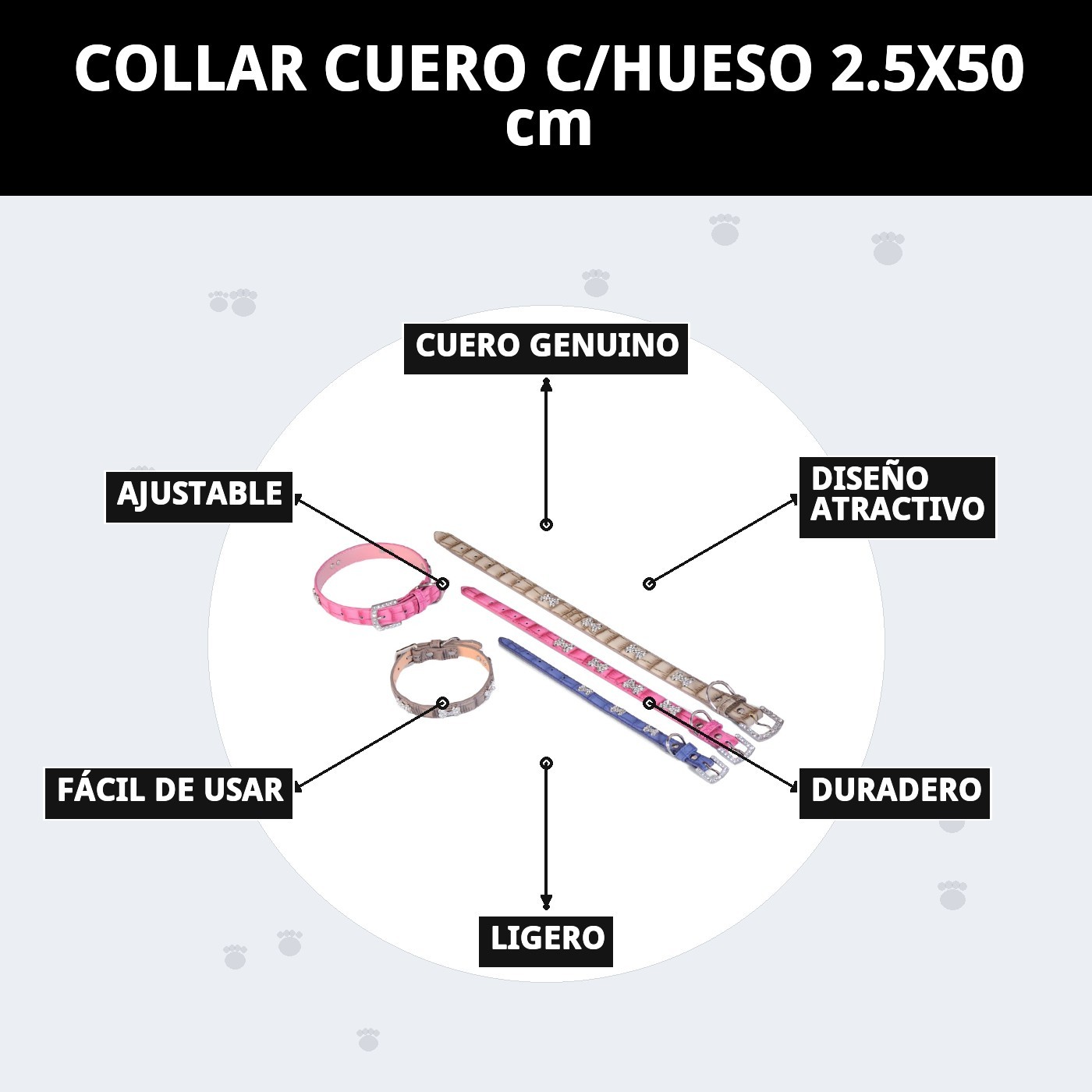 COLLAR CUERO C/HUESO 2.5X50 cm