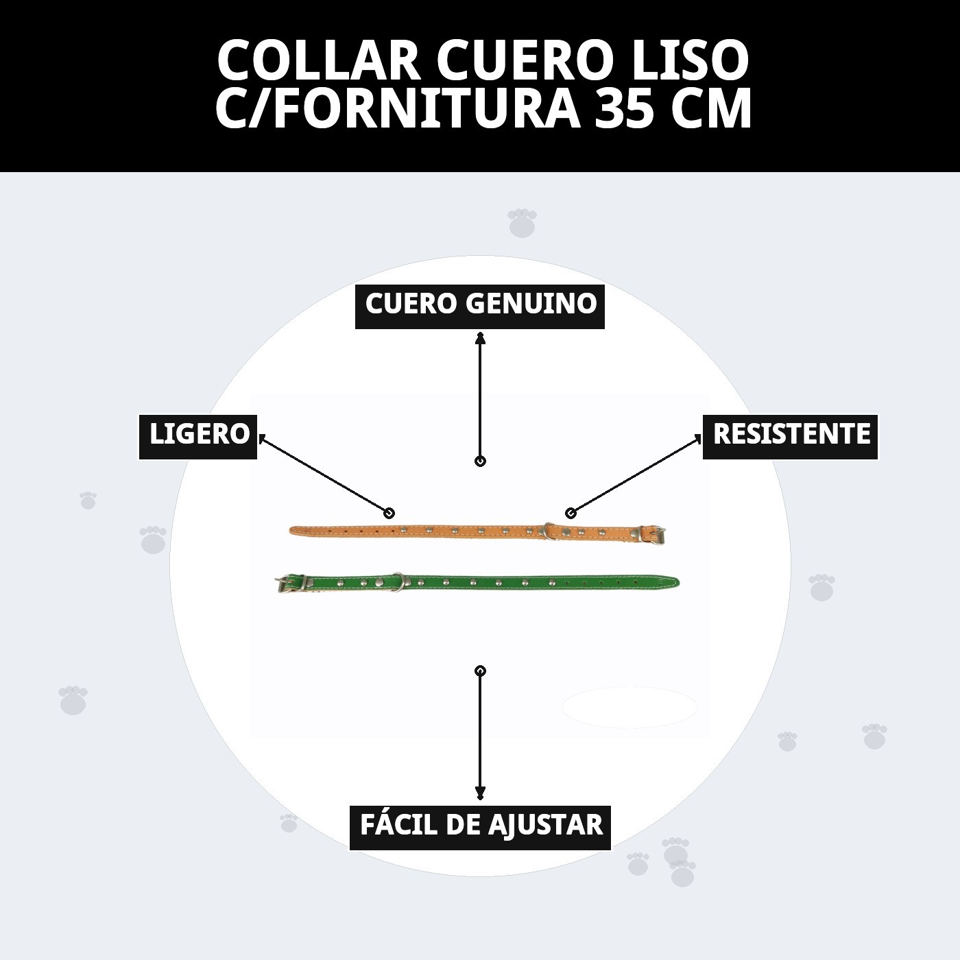 COLLAR CUERO LISO C/FORNITURA 35 CM