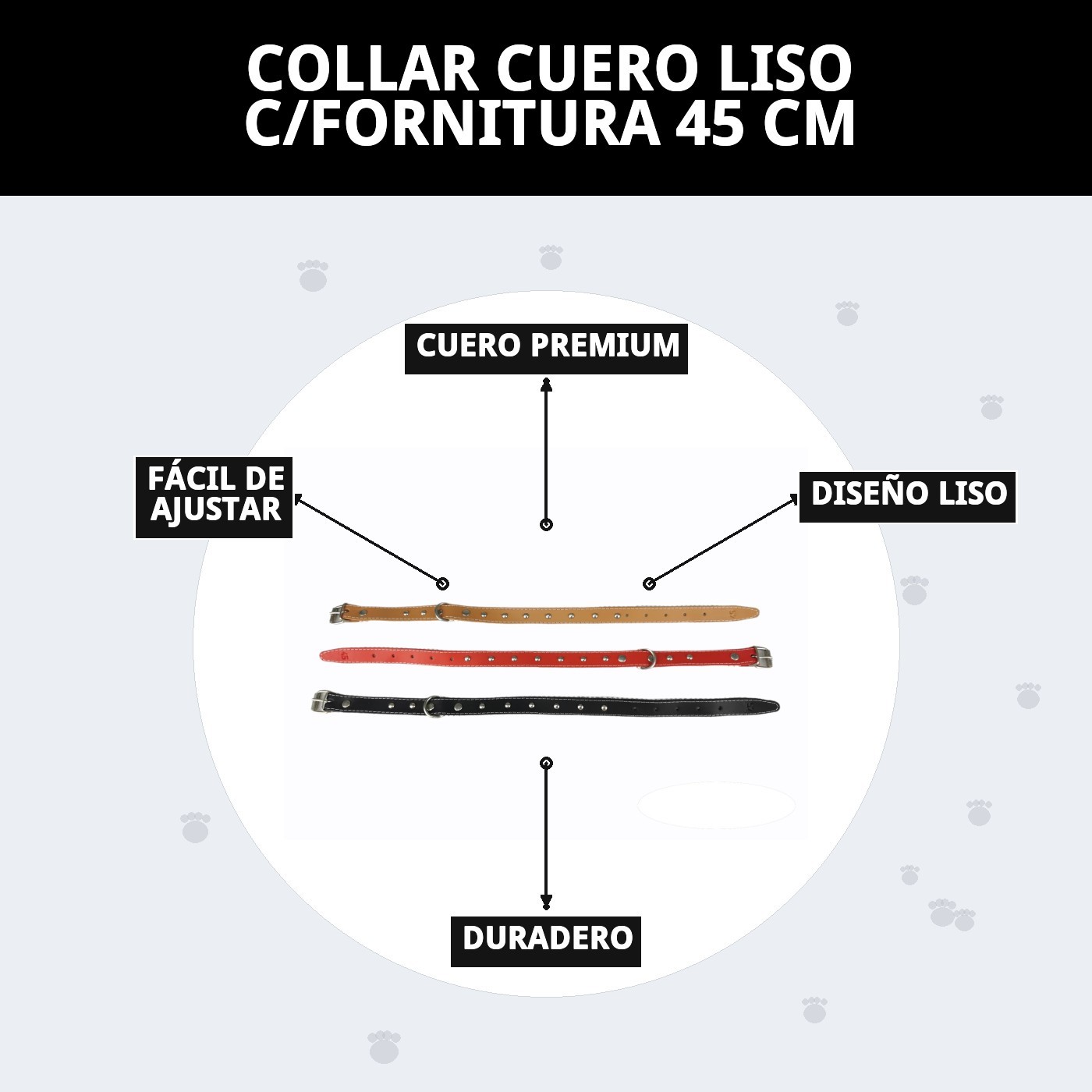 COLLAR CUERO LISO C/FORNITURA 45 CM