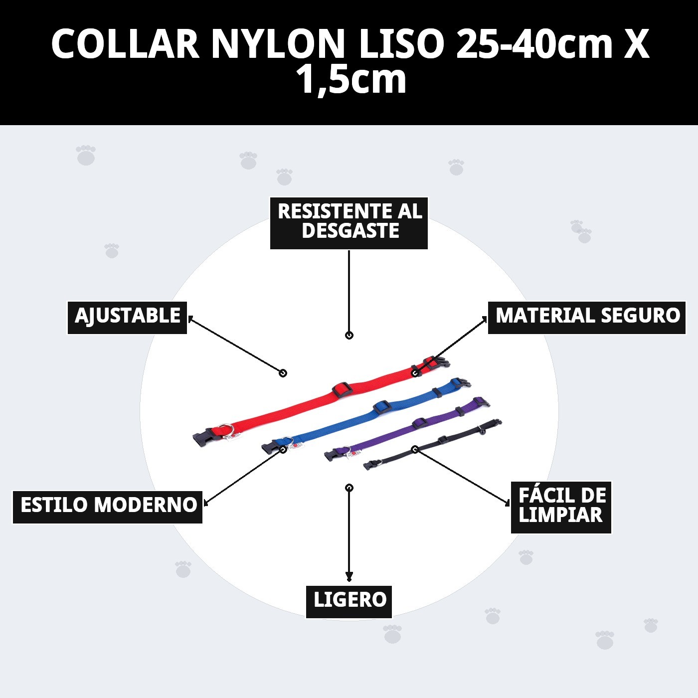 COLLAR NYLON LISO 25-40cm X 1,5cm
