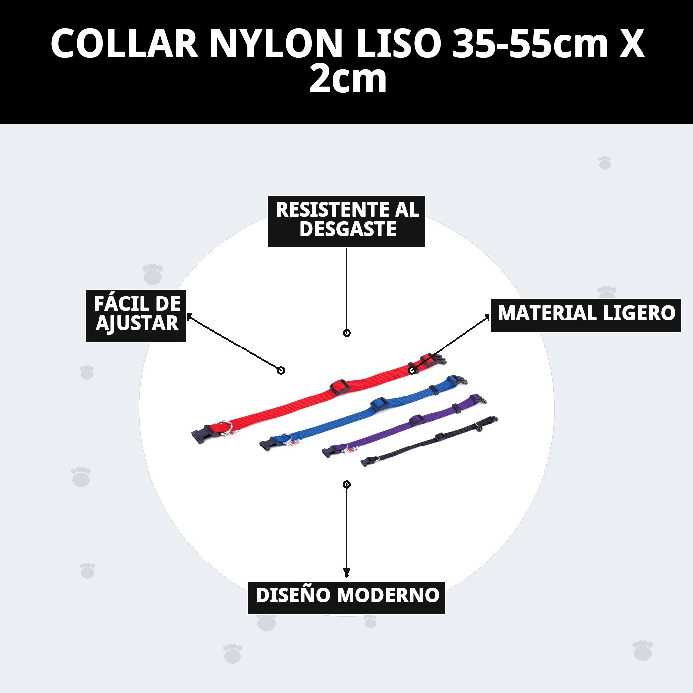 COLLAR NYLON LISO 35-55cm X 2cm