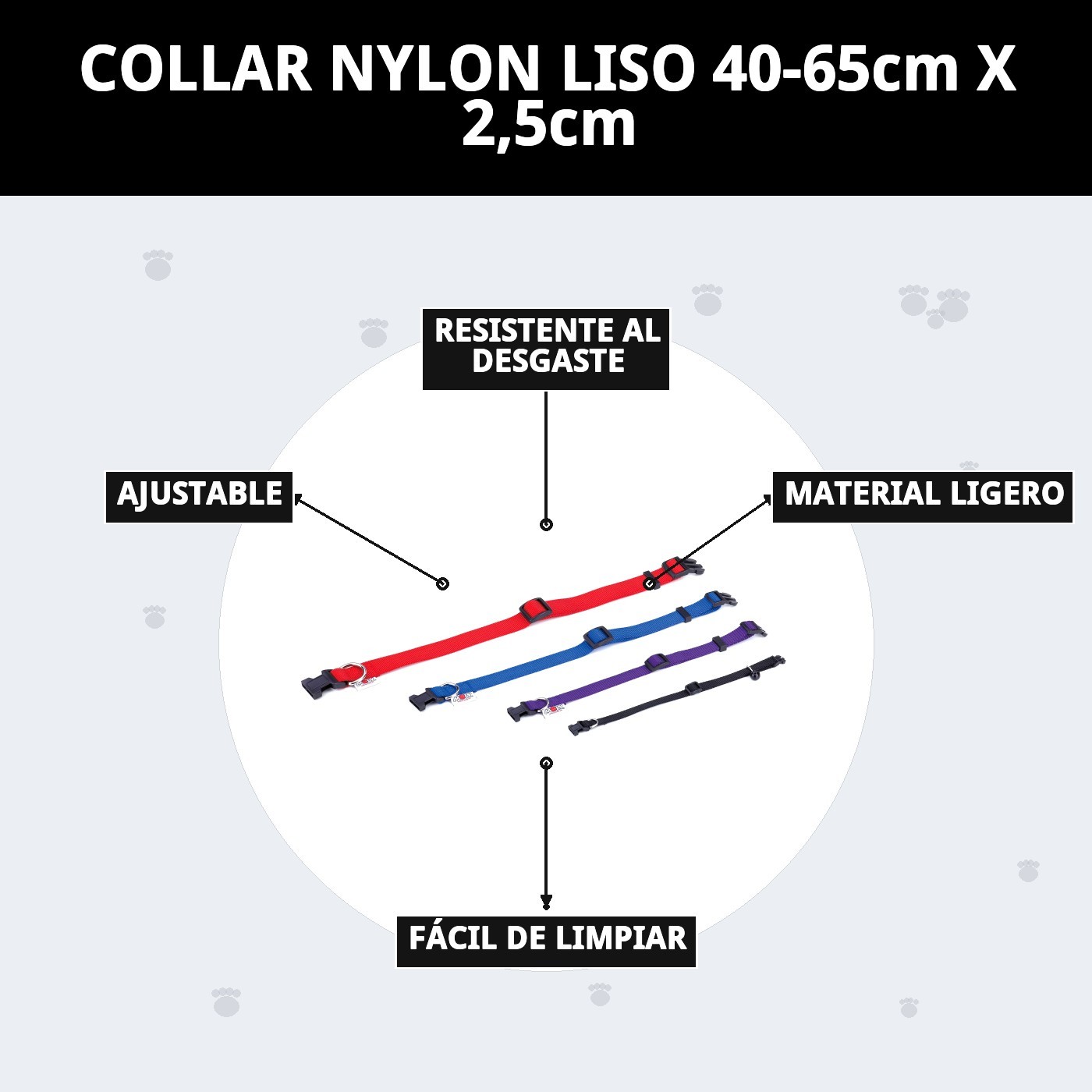 COLLAR NYLON LISO 40-65cm X 2,5cm