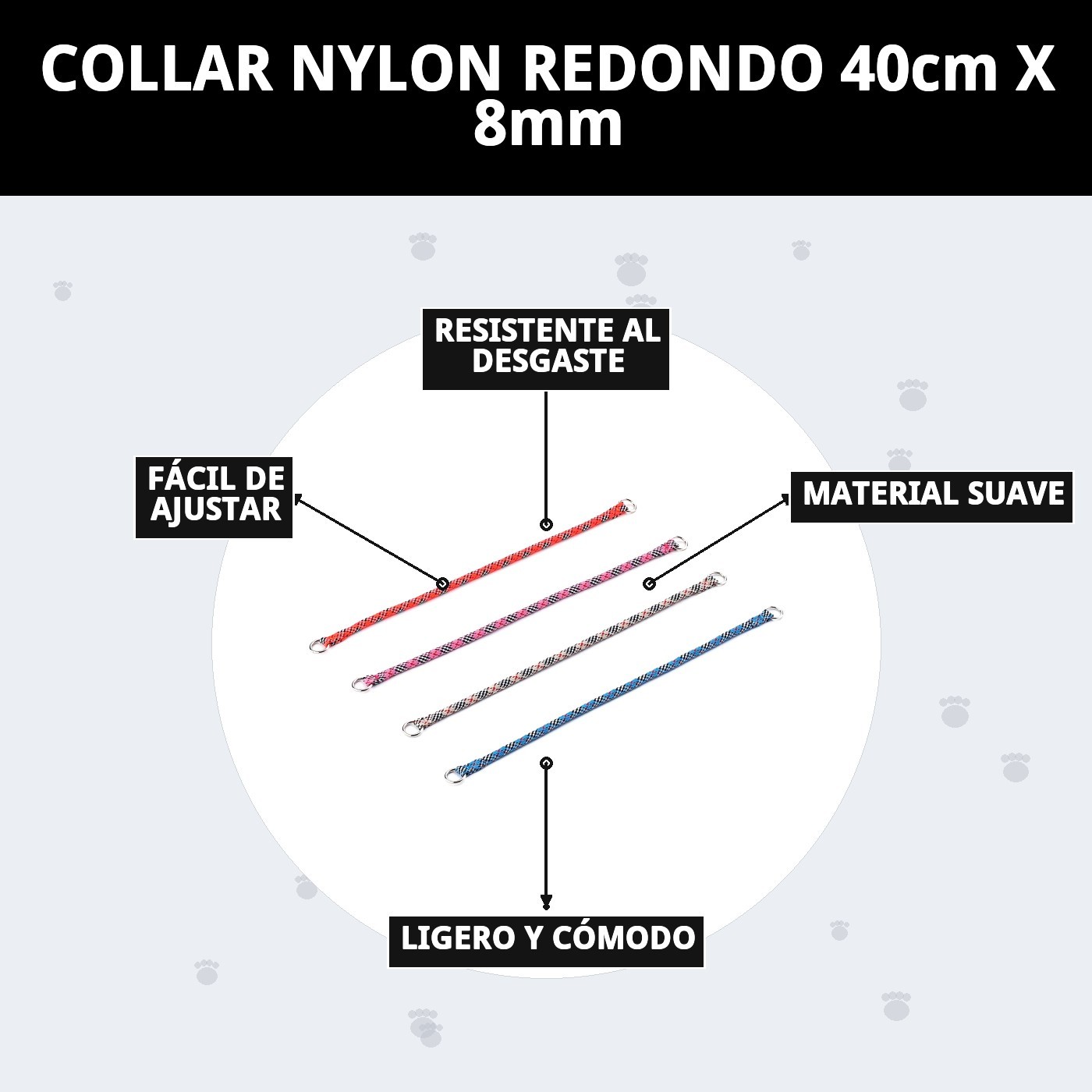 COLLAR NYLON REDONDO 40cm X 8mm