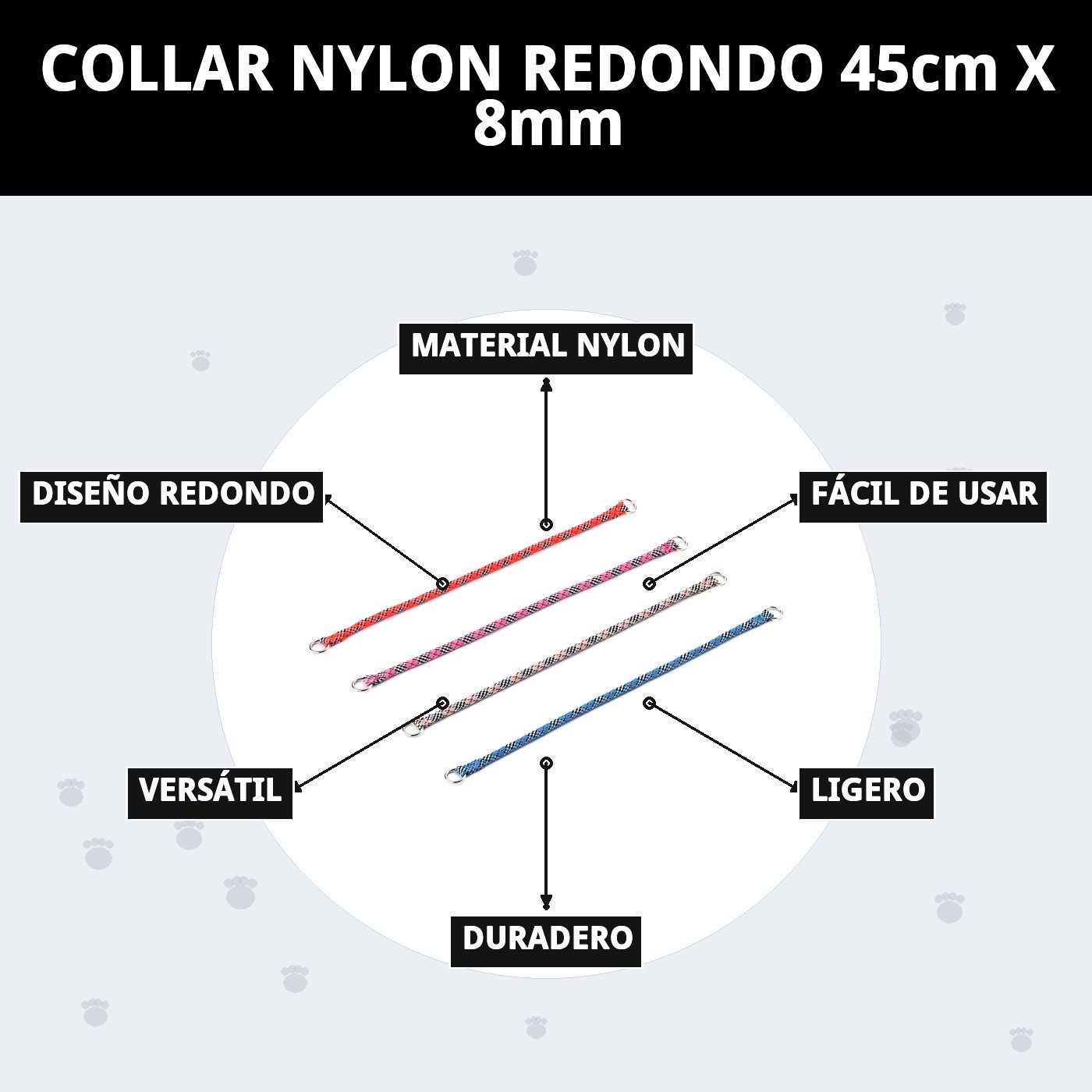 COLLAR NYLON REDONDO 45cm X 8mm