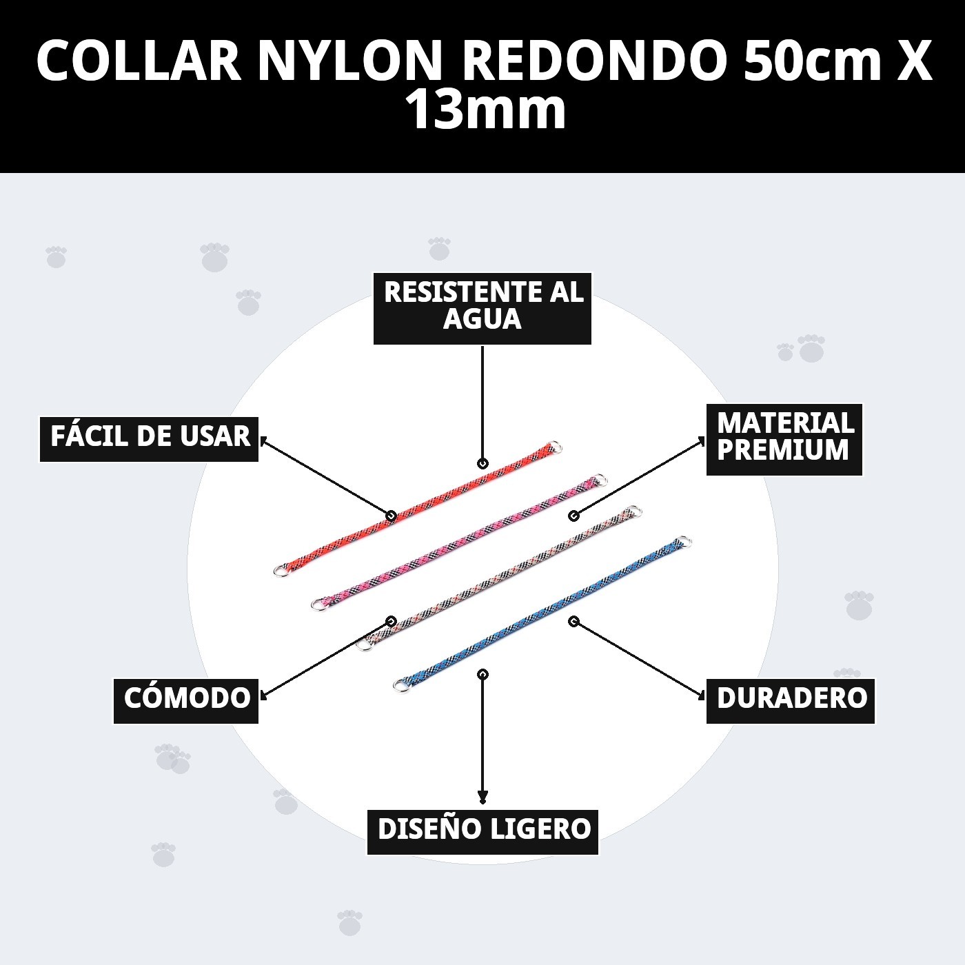 COLLAR NYLON REDONDO 50cm X 13mm