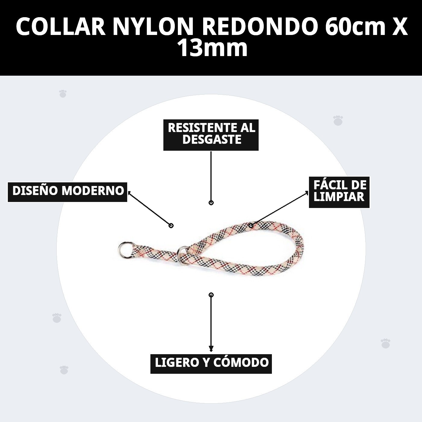 COLLAR NYLON REDONDO 60cm X 13mm