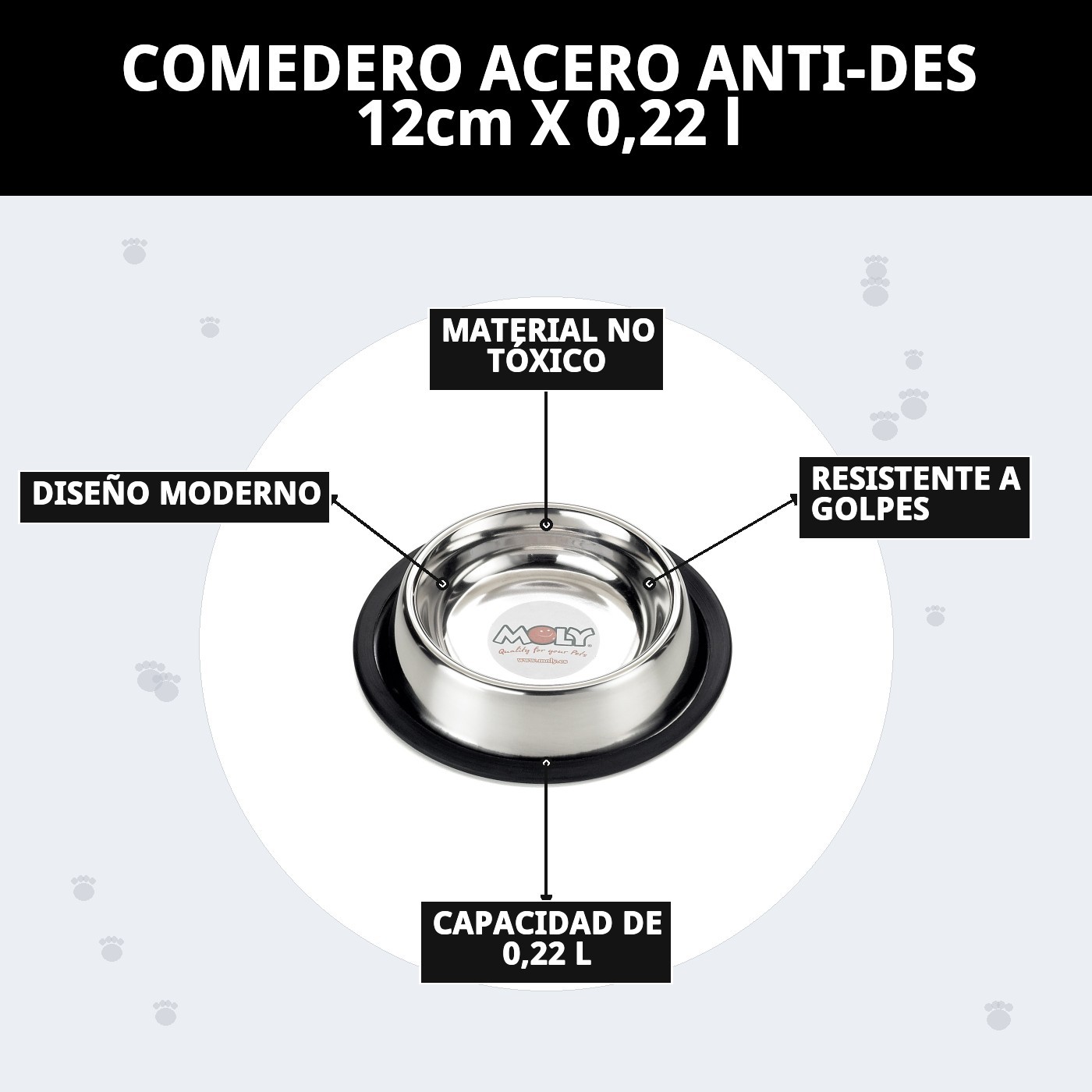 COMEDERO ACERO ANTI-DES 12cm X 0,22 l