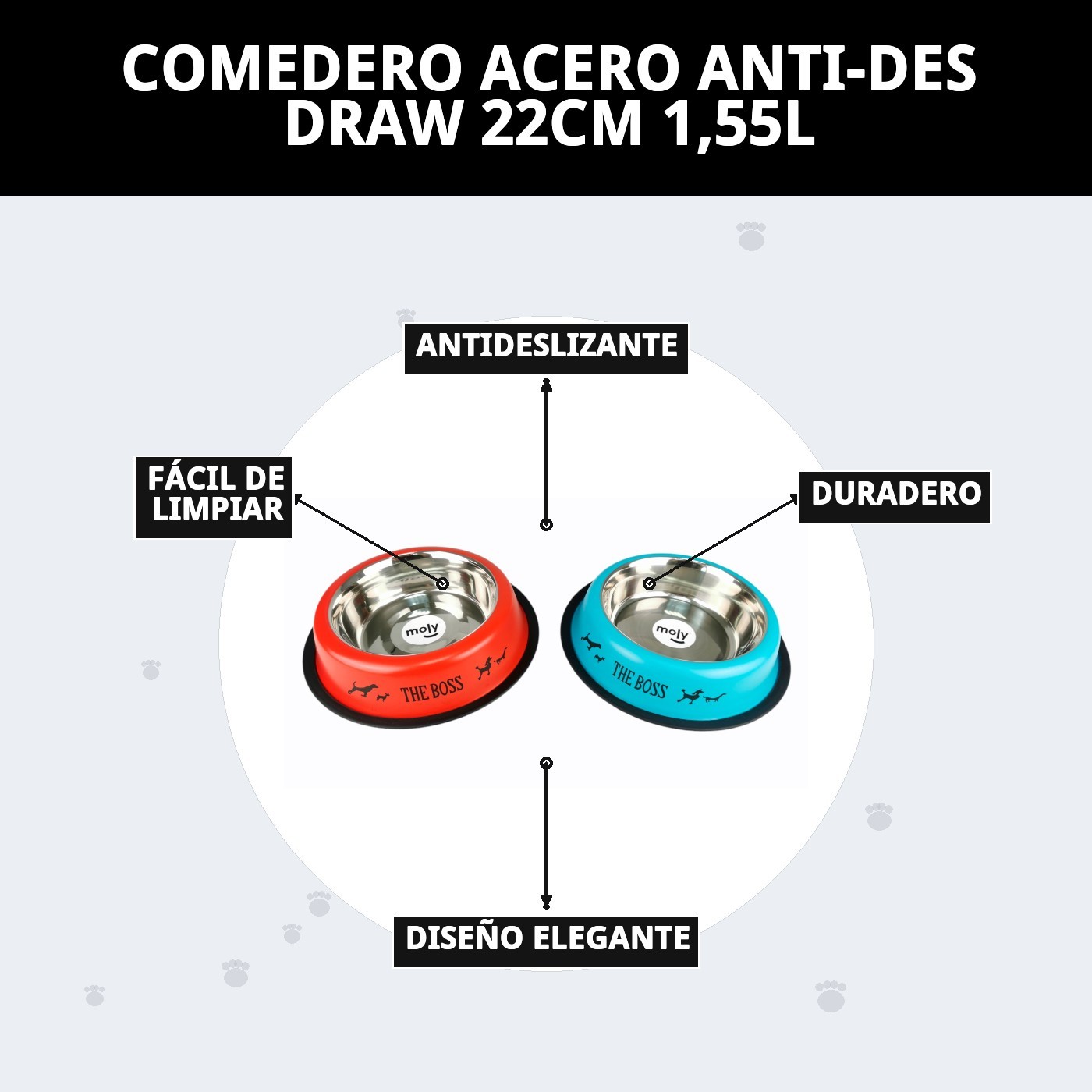 COMEDERO ACERO ANTI-DES DRAW 22CM 1,55L