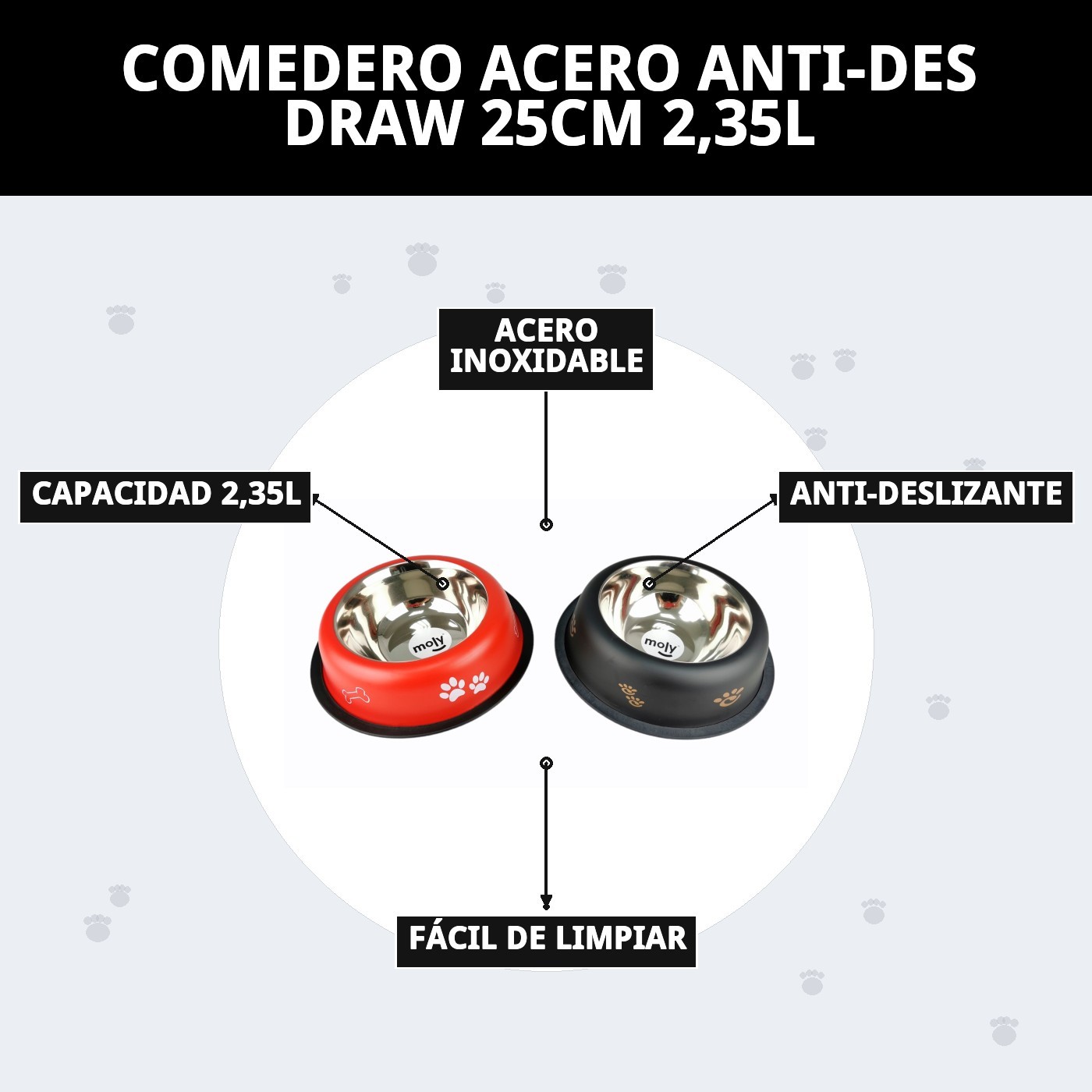 COMEDERO ACERO ANTI-DES DRAW 25CM 2,35L