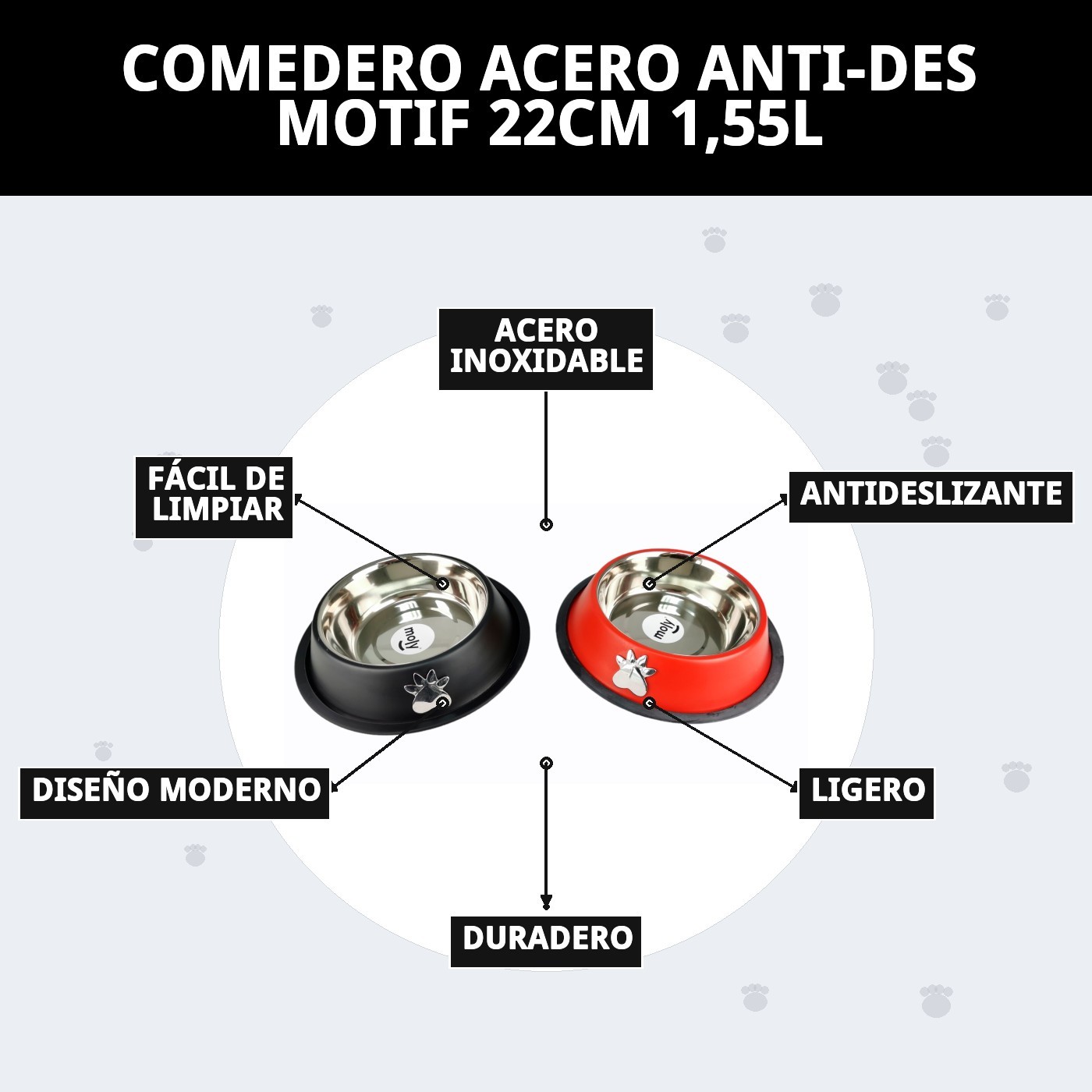 COMEDERO ACERO ANTI-DES MOTIF 22CM 1,55L