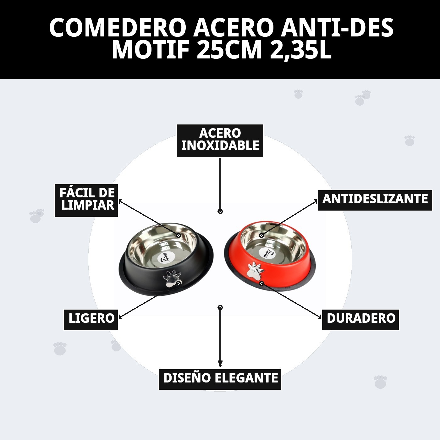 COMEDERO ACERO ANTI-DES MOTIF 25CM 2,35L