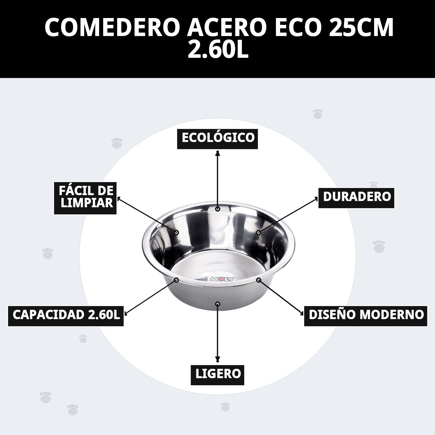 COMEDERO ACERO ECO 25CM 2.60L