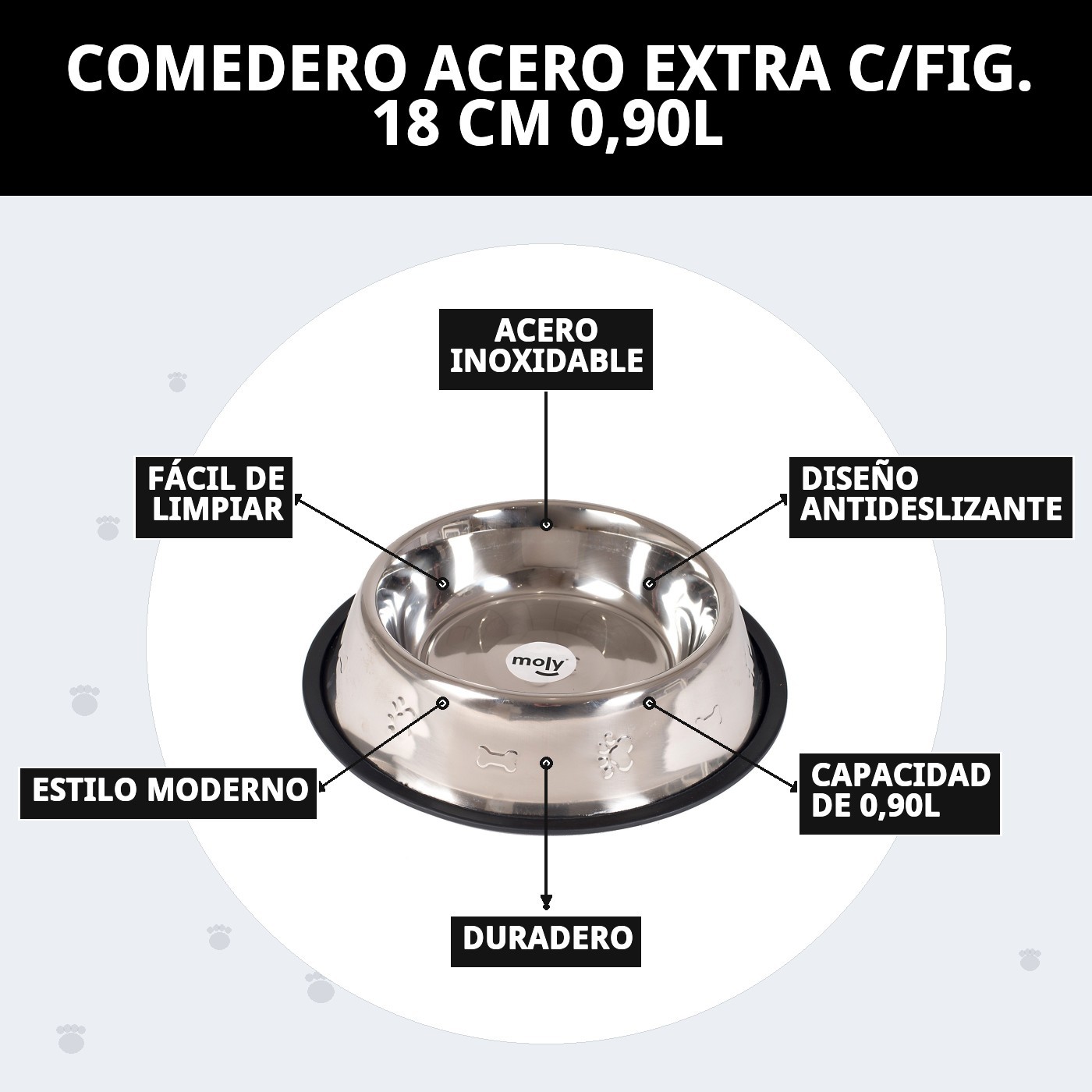 COMEDERO ACERO EXTRA C/FIG. 18 CM 0,90L