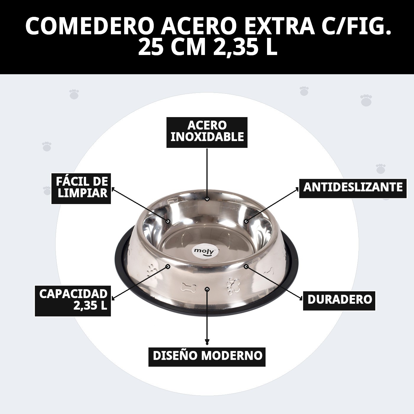 COMEDERO ACERO EXTRA C/FIG. 25 CM 2,35 L