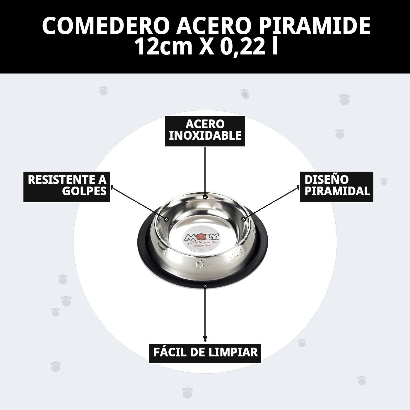 COMEDERO ACERO PIRAMIDE 12cm X 0,22 l