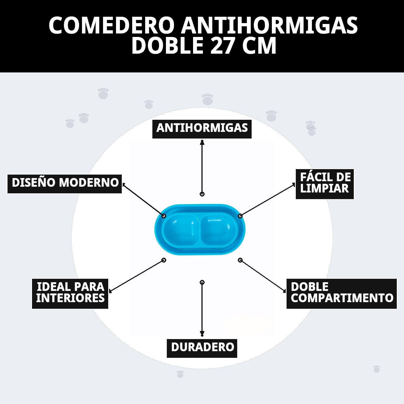 Comedero Antihormigas Doble 27 cm Moly | Dos Compartimentos con Sistema Antiinsectos