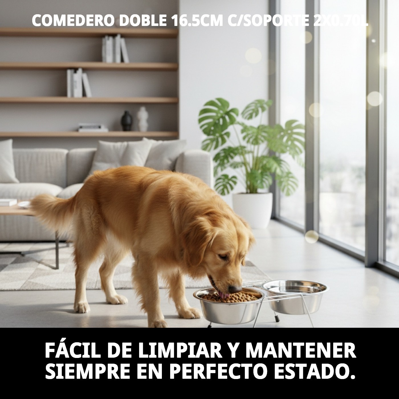 COMEDERO DOBLE 16.5CM C/SOPORTE 2X0.70L