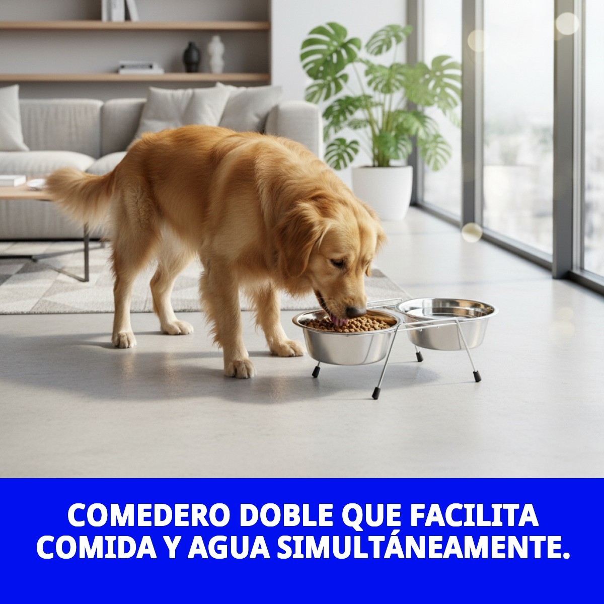COMEDERO DOBLE 16.5CM C/SOPORTE 2X0.70L