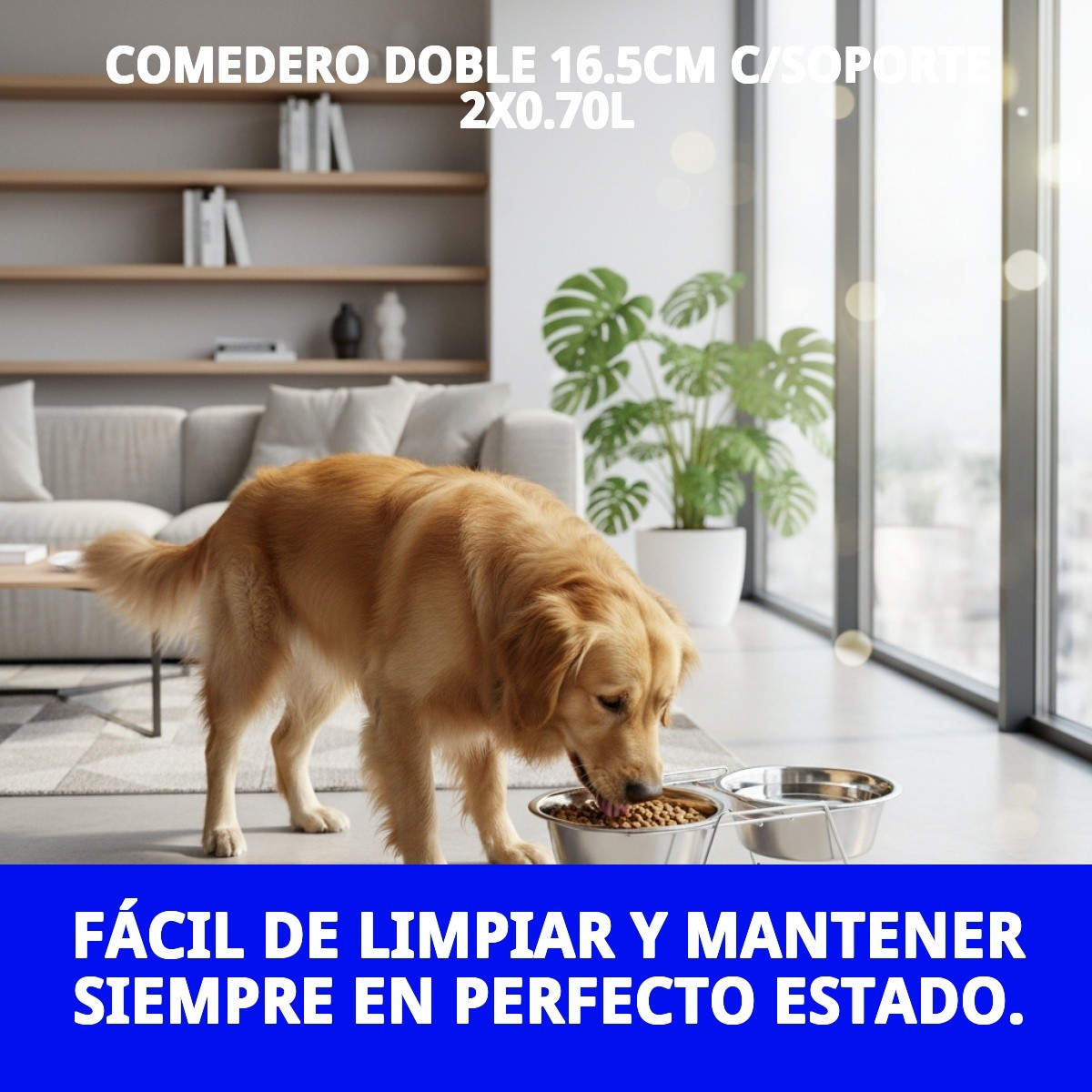 COMEDERO DOBLE 16.5CM C/SOPORTE 2X0.70L