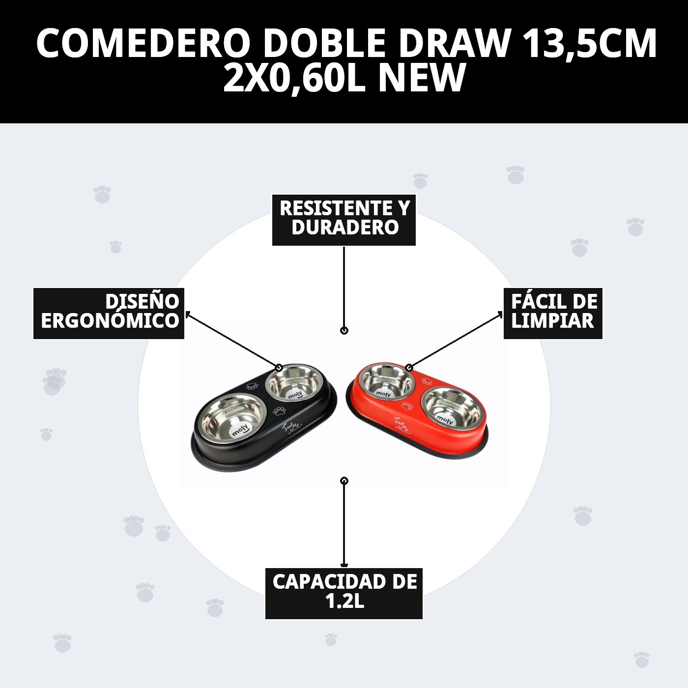 COMEDERO DOBLE DRAW 13,5CM 2X0,60L NEW