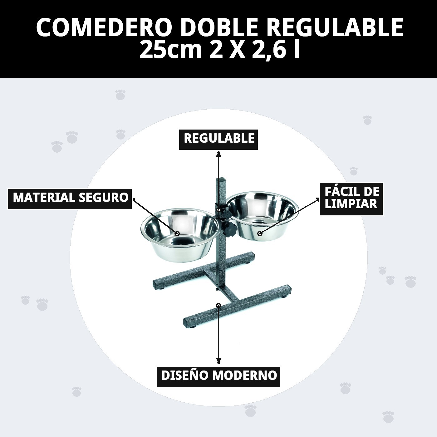 COMEDERO DOBLE REGULABLE 25cm 2 X 2,6 l