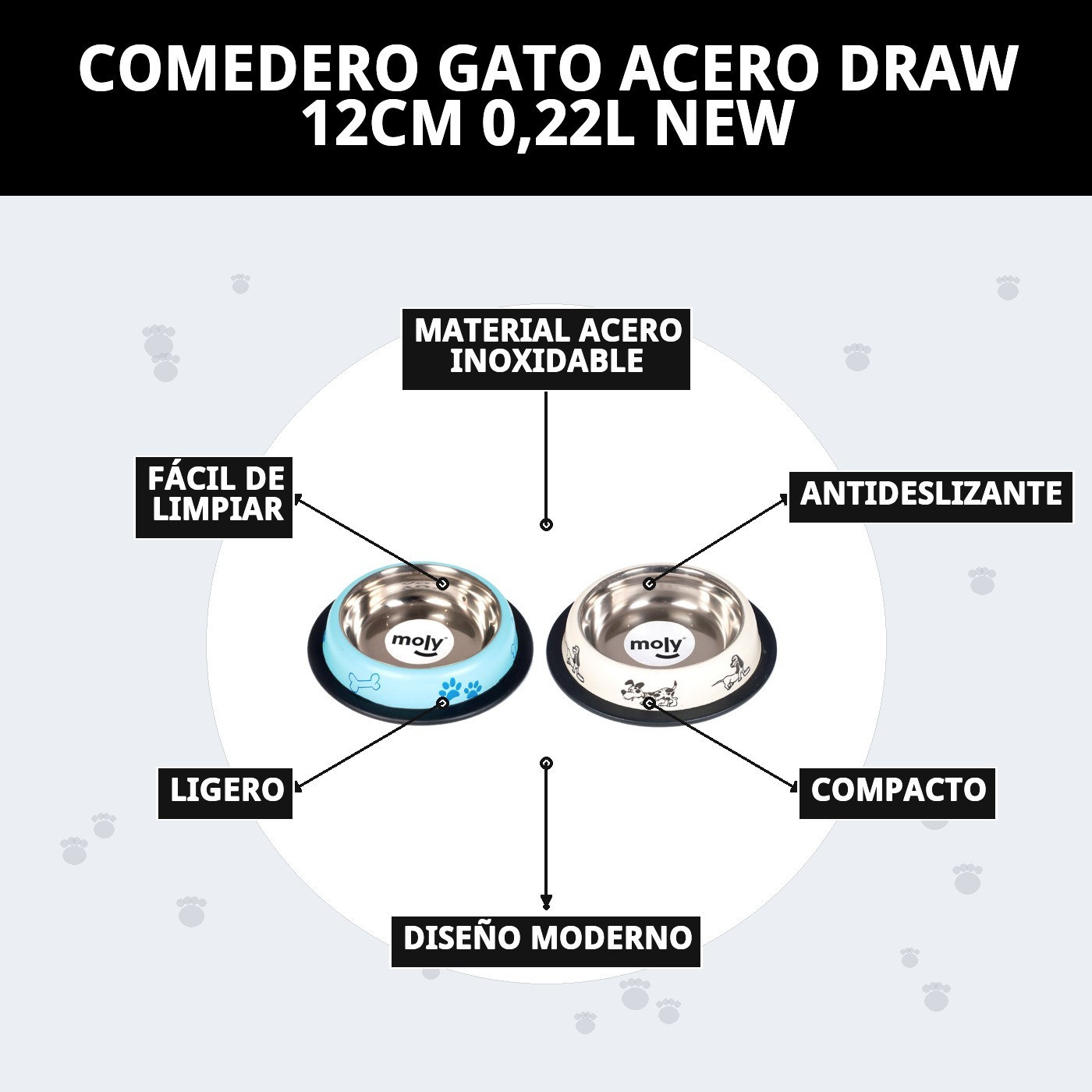COMEDERO GATO ACERO DRAW 12CM 0,22L NEW