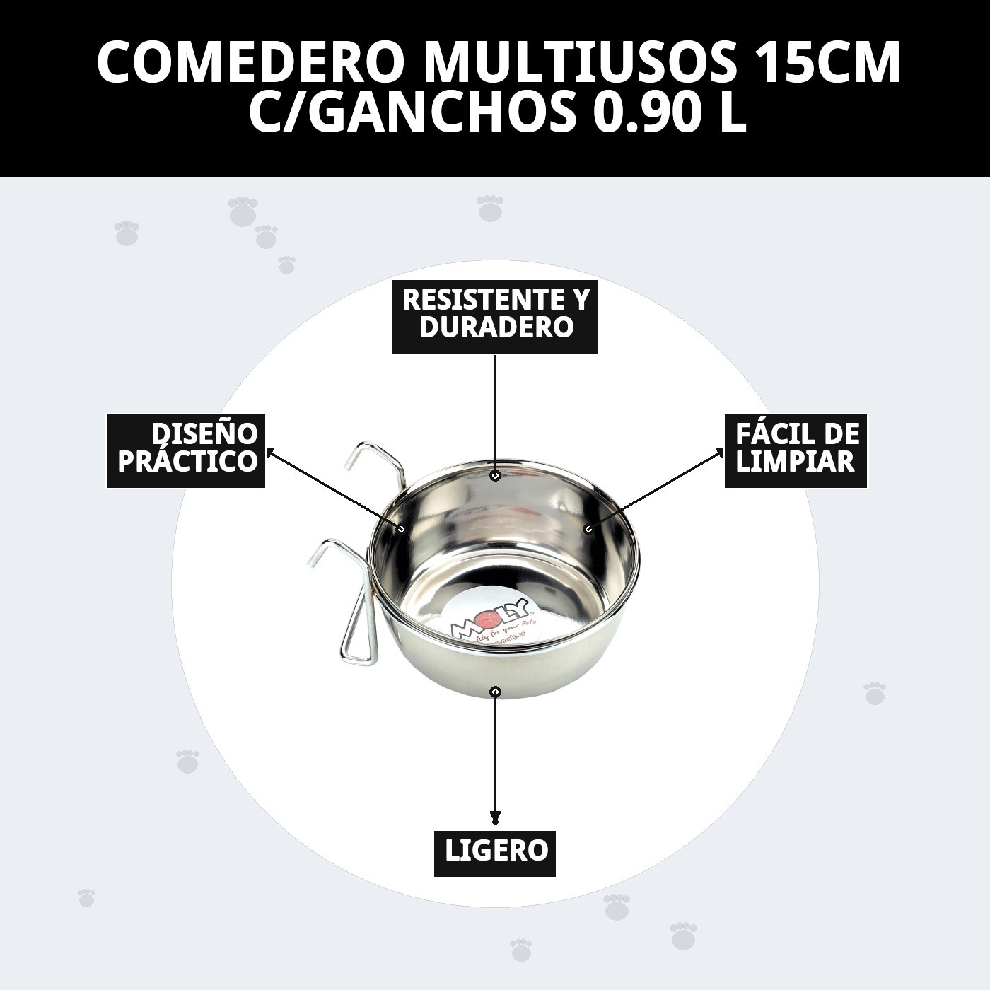 COMEDERO MULTIUSOS 15CM C/GANCHOS 0.90 L