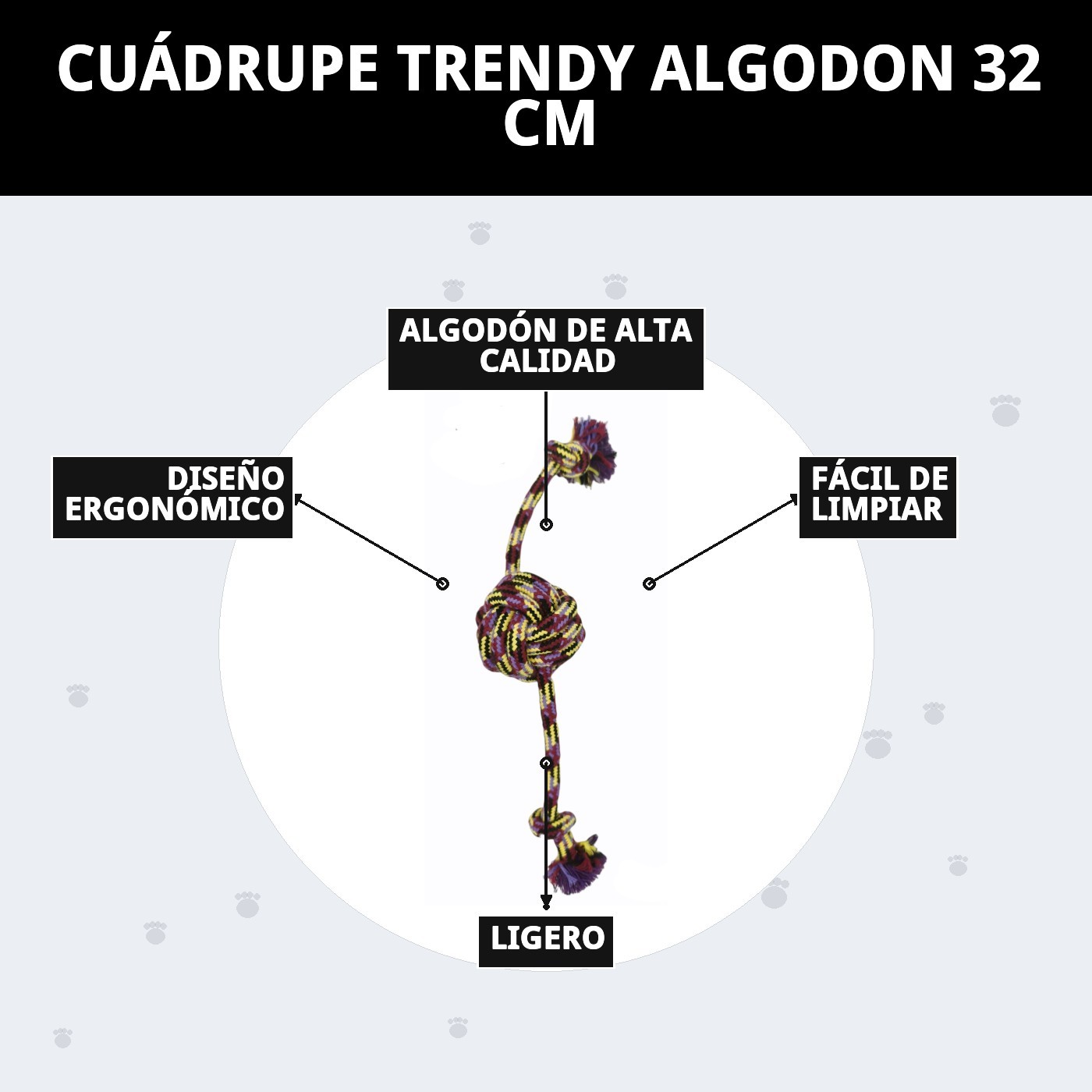 Cuádrupe Trendy de Algodón 32 cm Moly | Juguete Resistente de Cuerda para Morder y Tirar