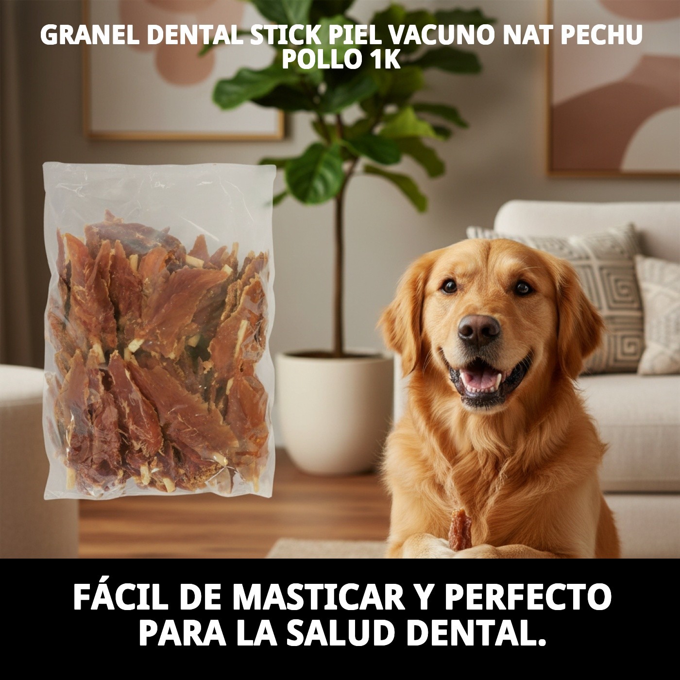 Dental Stick Granel 1 kg Moly | Piel de Vacuno Natural con Pechuga de Pollo | Snack Dental para Perros
