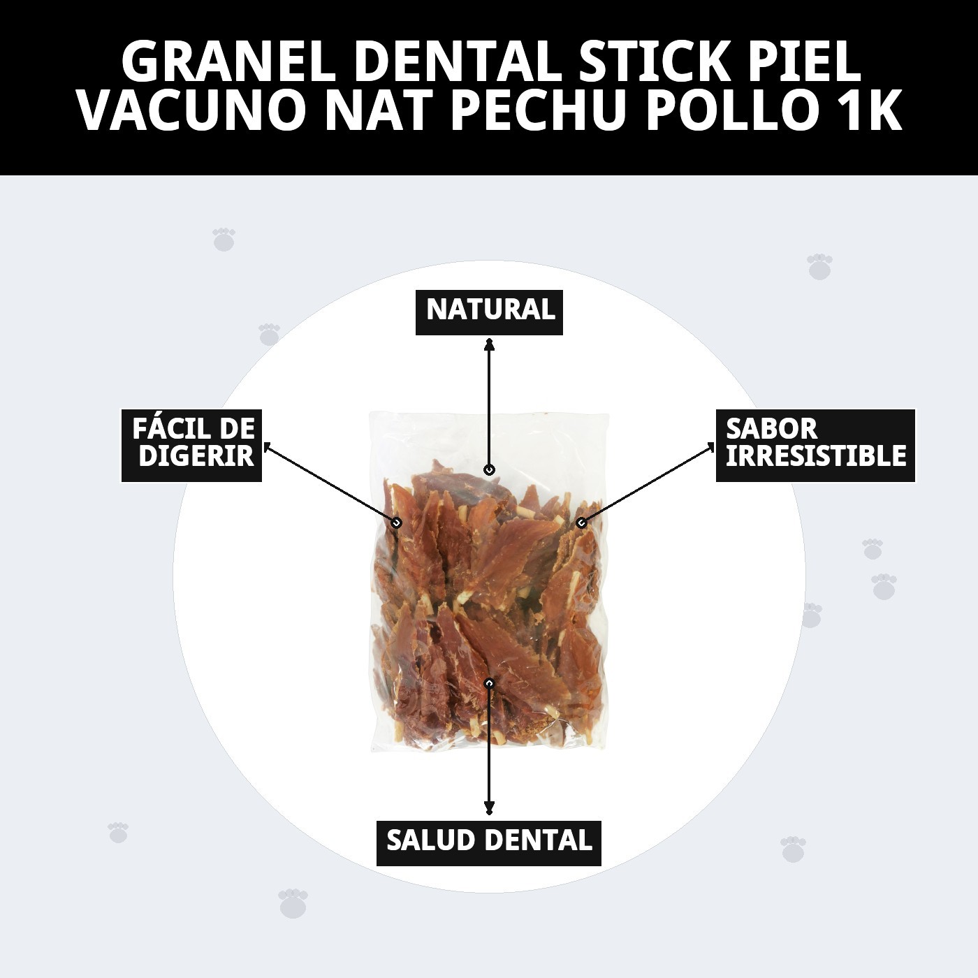 Dental Stick Granel 1 kg Moly | Piel de Vacuno Natural con Pechuga de Pollo | Snack Dental para Perros