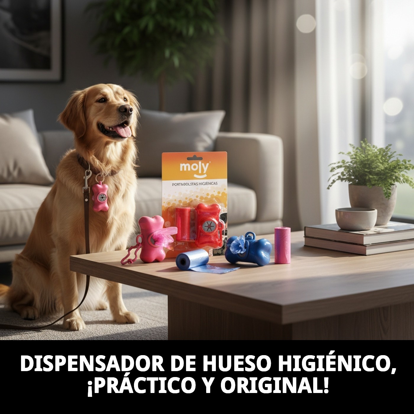 Dispensador Higiénico en Forma de Hueso + 2 Recambios (40 Bolsas) Moly | Portabolsas Práctico para Paseos