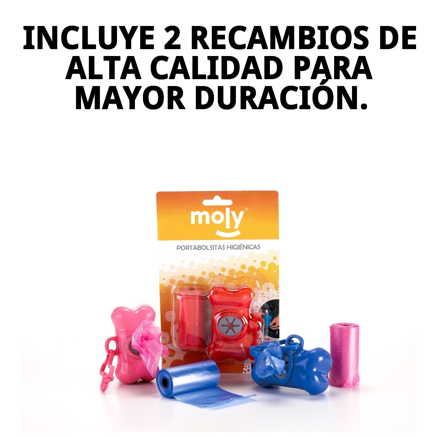 Dispensador Higiénico en Forma de Hueso + 2 Recambios (40 Bolsas) Moly | Portabolsas Práctico para Paseos