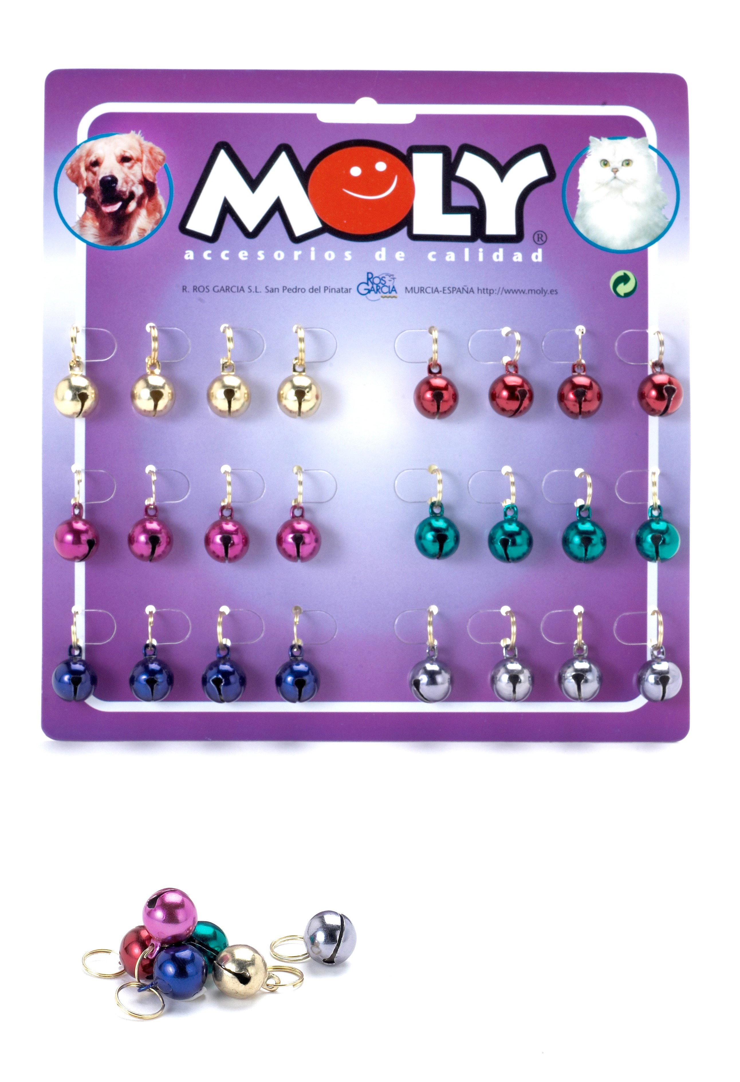 Expositor de 24 Cascabeles para Collar con Sonido | Colores Surtidos para Perros y Gatos – Moly
