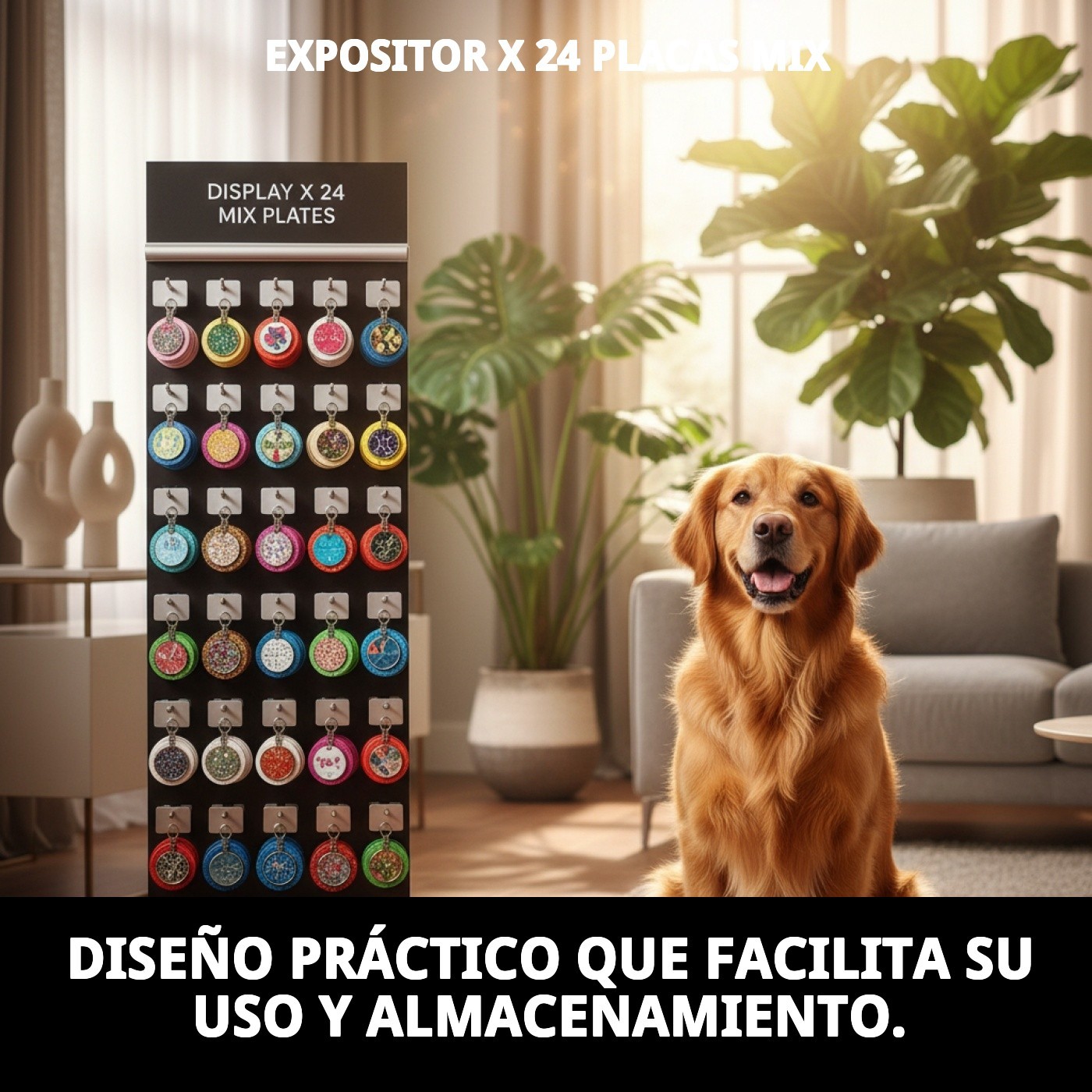 Expositor de 24 Placas Identificativas Collar Mix | Diferente Formas para Mascotas – Moly