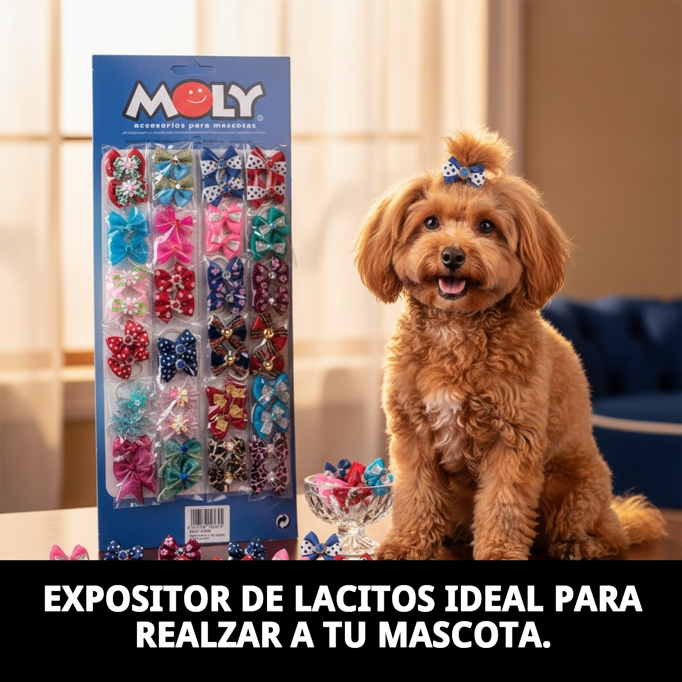 Expositor Lacitos Moly 24 Unidades x2 | Accesorios para el Pelo de Perros con Diseños Elegantes y Coloridos