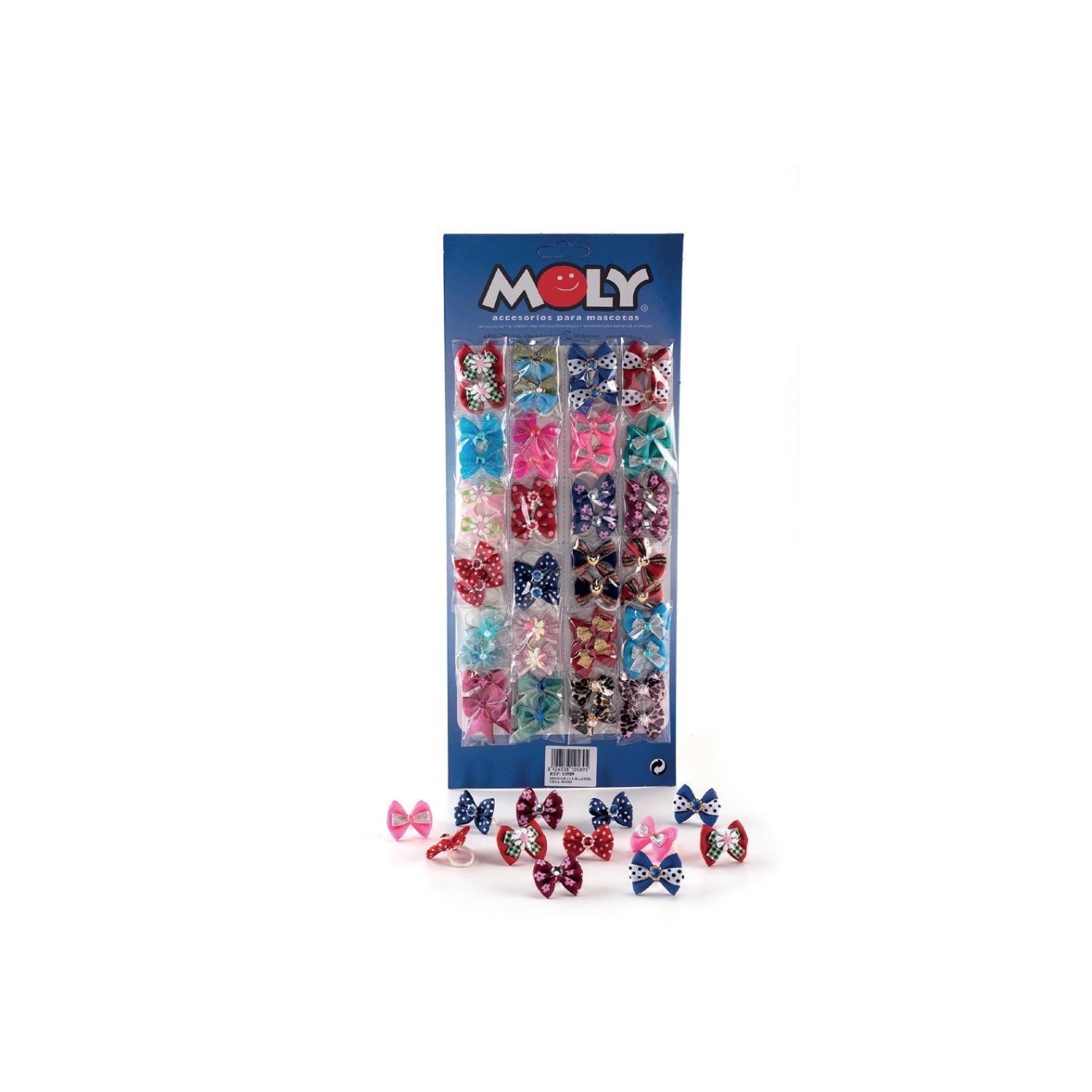 Expositor Lacitos Moly 24 Unidades x2 | Accesorios para el Pelo de Perros con Diseños Elegantes y Coloridos