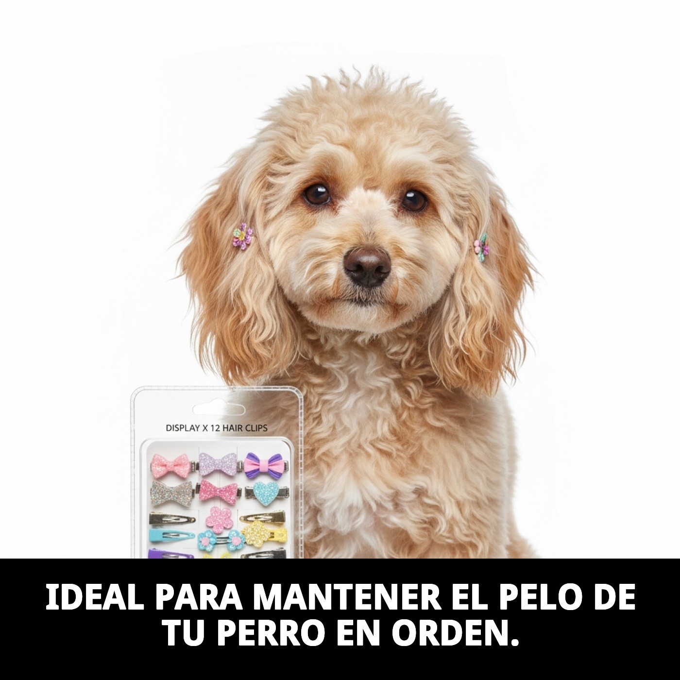 Expositor Moly con 12 Clips para el Pelo | Accesorios Resistentes y Coloridos para Peluquería Canina