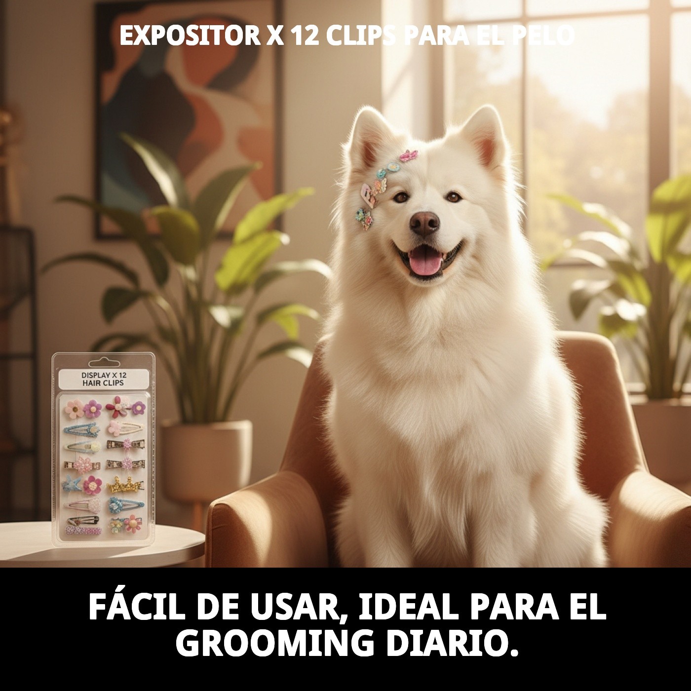 Expositor Moly con 12 Clips para el Pelo | Accesorios Resistentes y Coloridos para Peluquería Canina