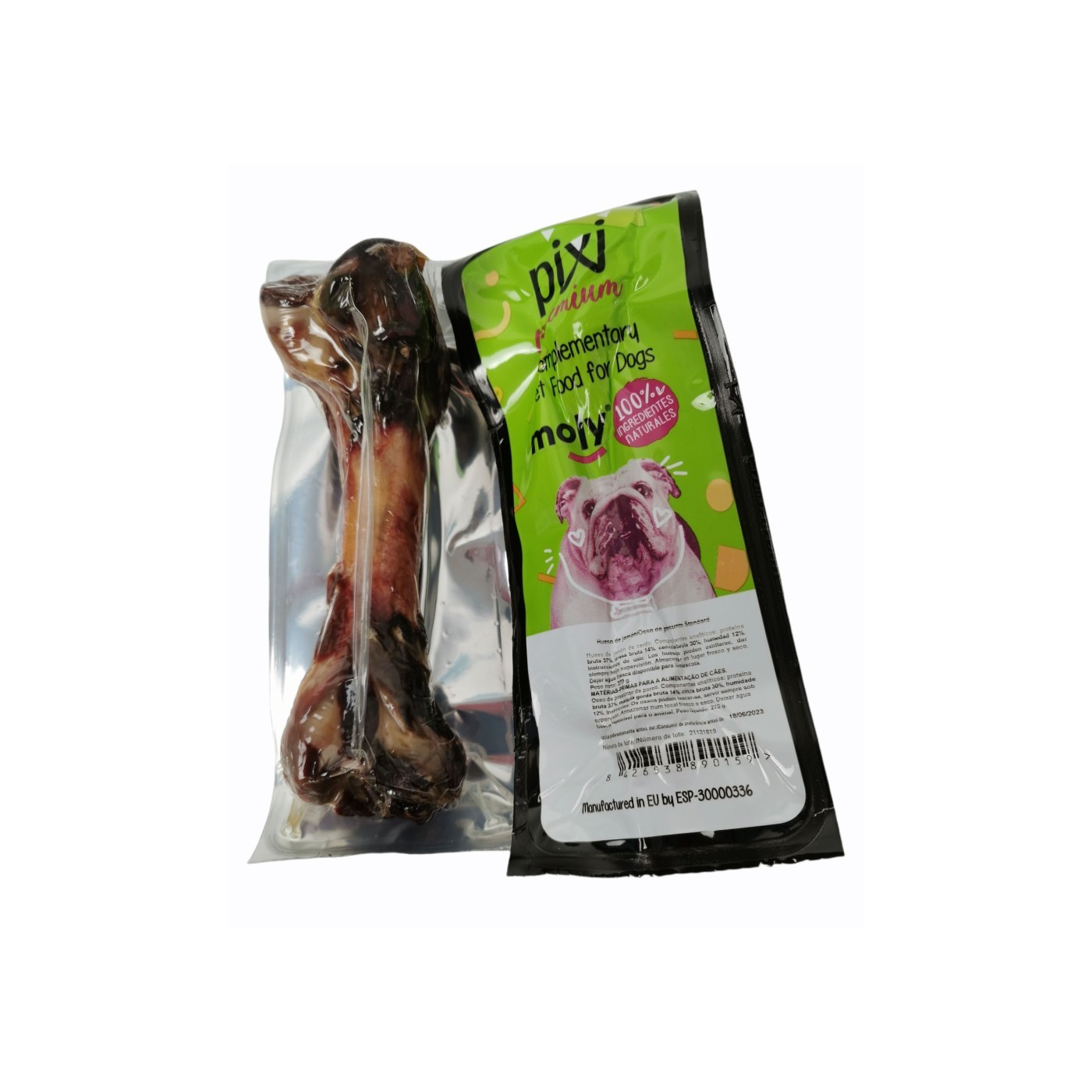 Expositor Moly con 15 Huesos de Jamón | Snack Natural y Duradero para Perros