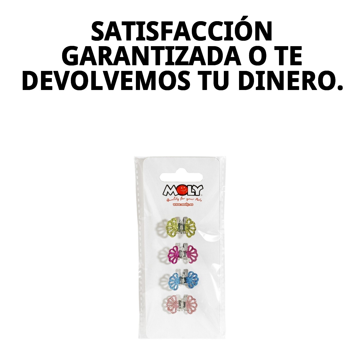 Expositor Moly con 4 Pinzas de Pelo para Perros | Accesorios Resistentes y Coloridos para Grooming